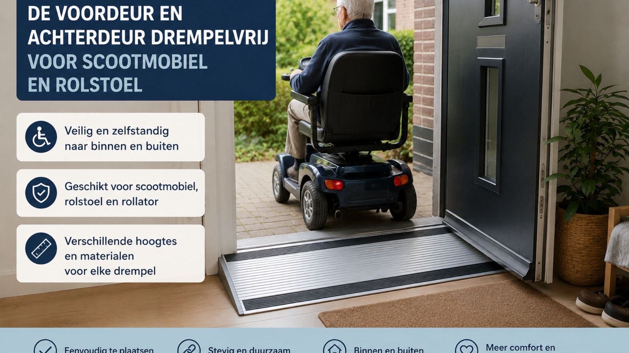 De voordeur en achterdeur drempelvrij voor scootmobiel en rolstoel