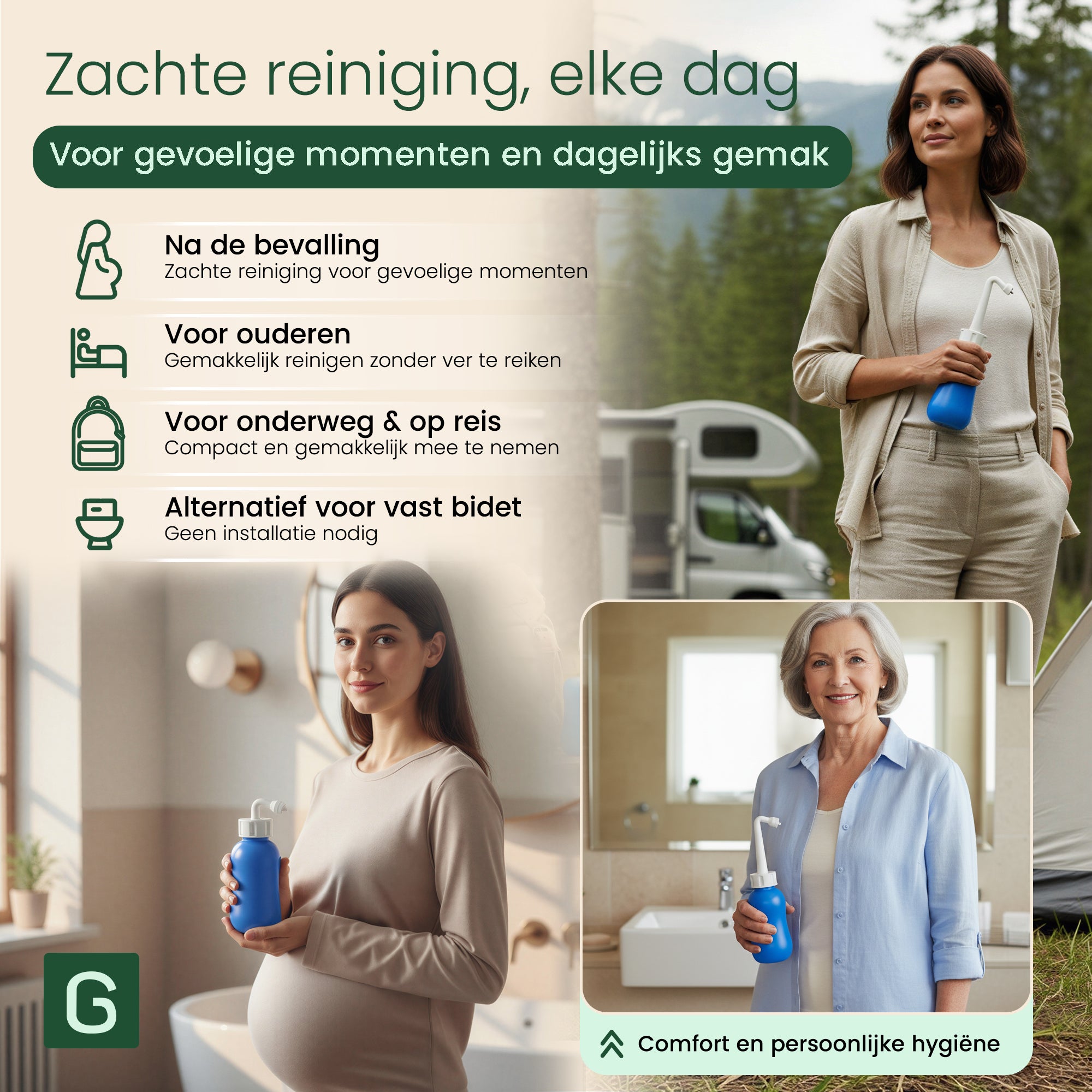 GEASY peri bottle voor postpartum verzorging, ouderen en hygiëne onderweg