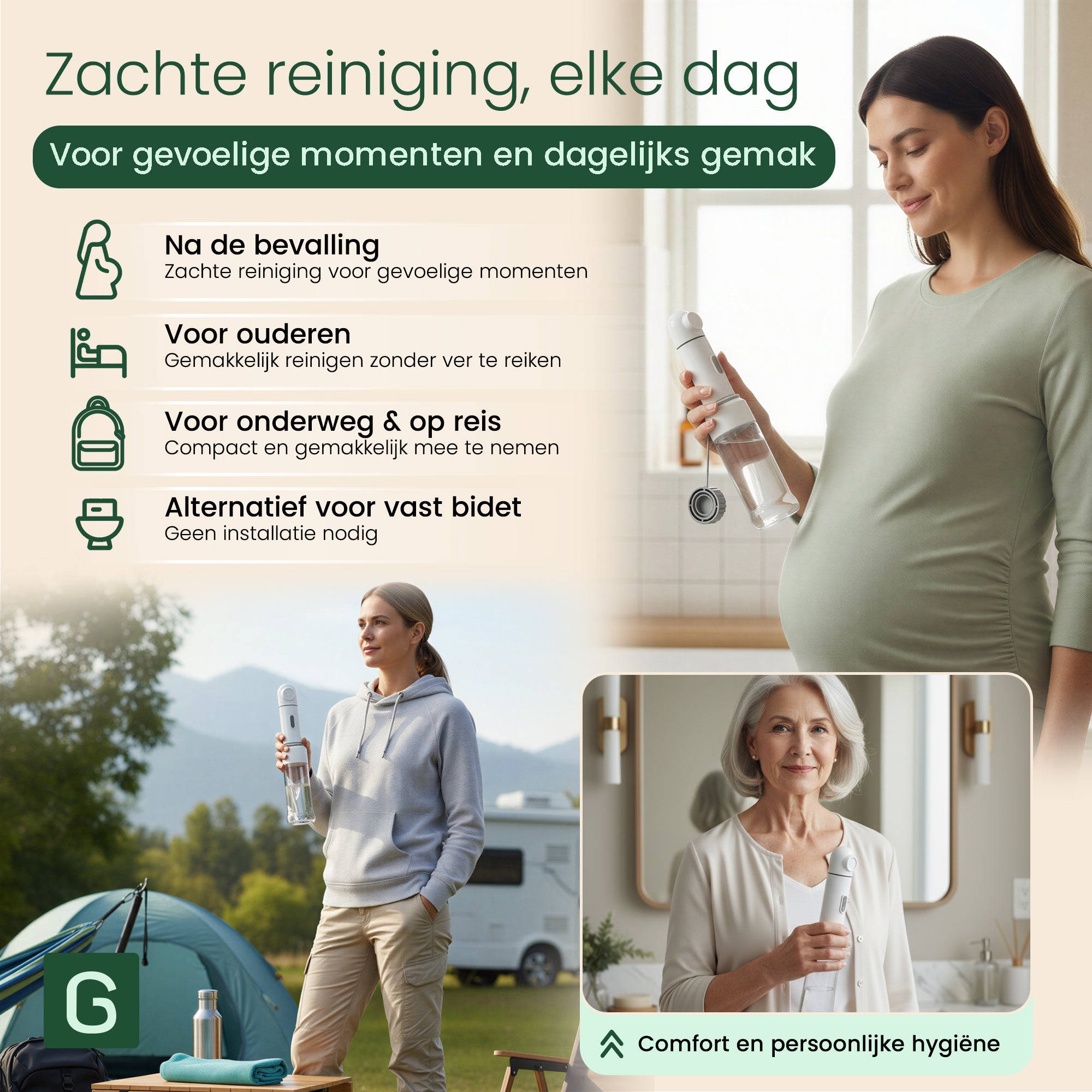 GEASY oplaadbare peri bottle voor postpartum verzorging, ouderen en persoonlijke hygiëne onderweg