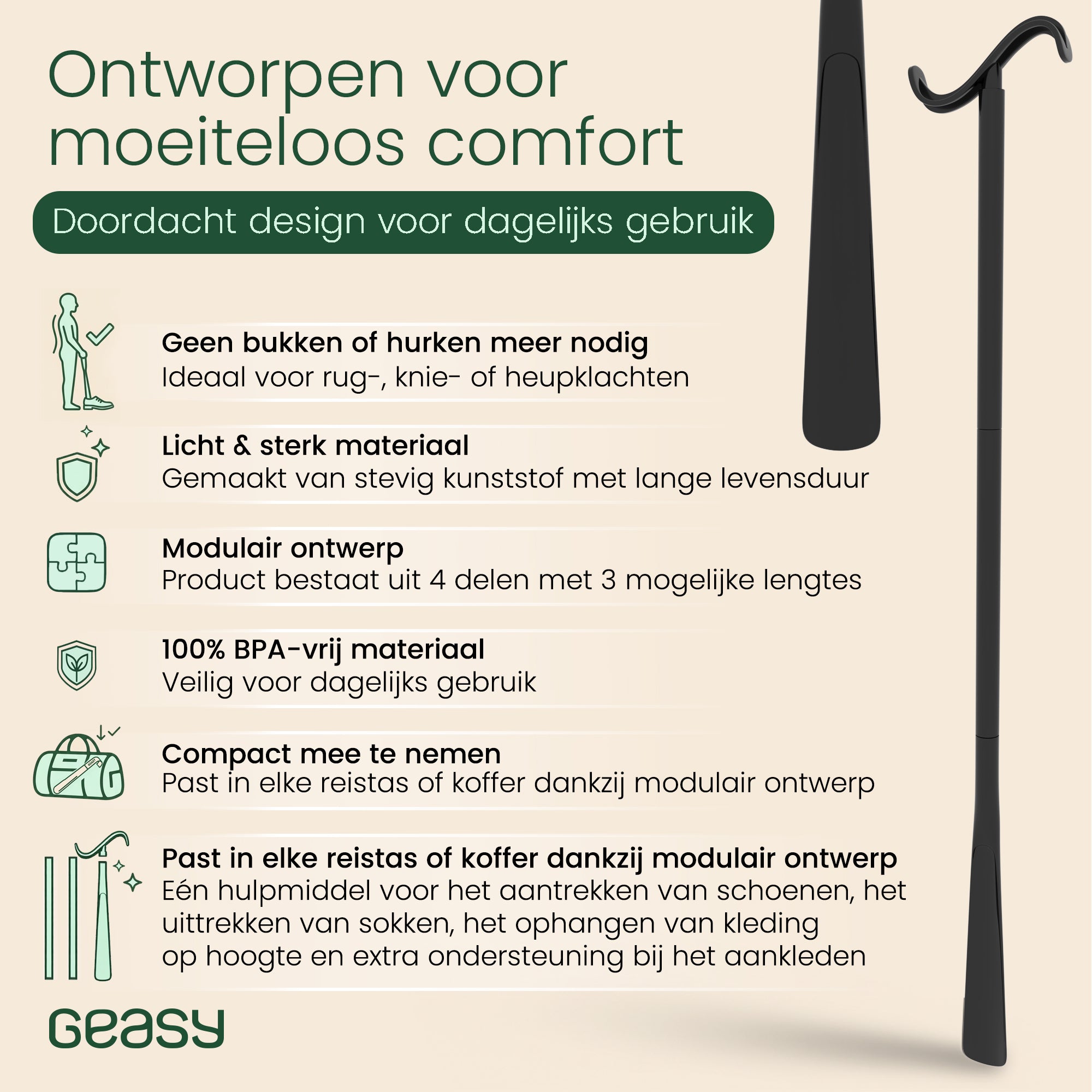 GEASY modulaire schoenlepel van kunststof met licht en sterk ontwerp voor dagelijks gebruik