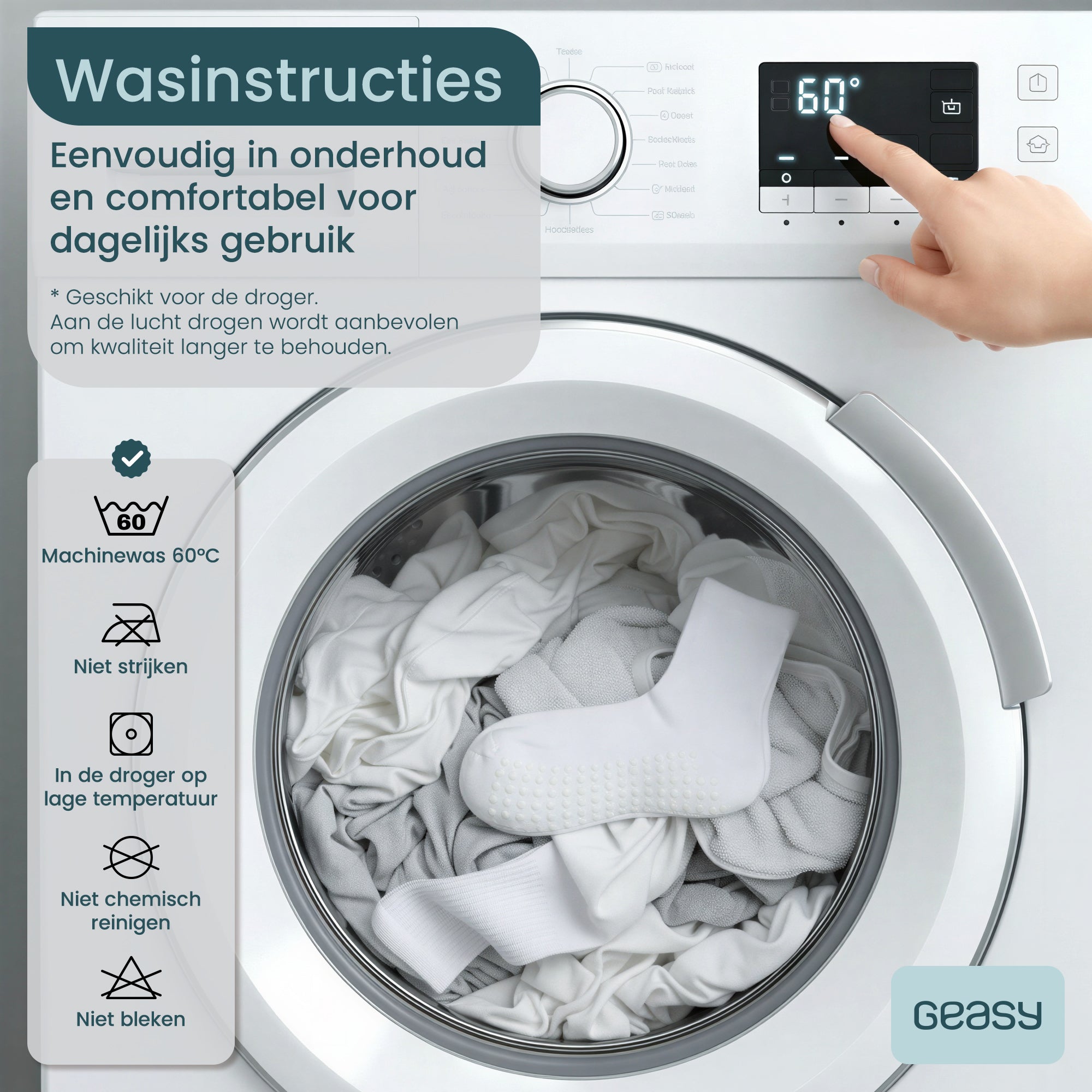 GEASY antislip sokken wasbaar op 60 graden voor eenvoudig dagelijks onderhoud