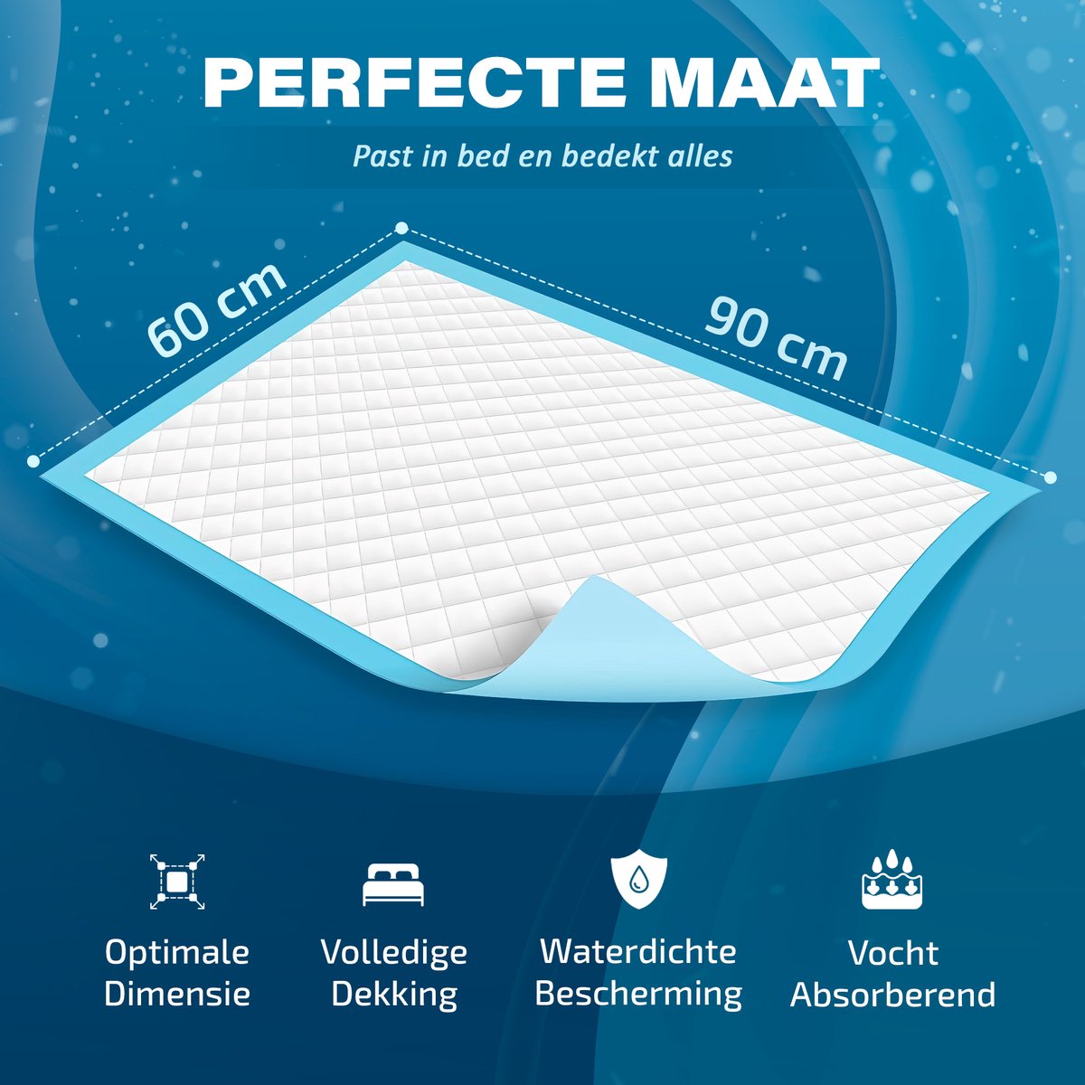 Wasbare incontinentie onderlegger 60x90 cm van Geasy – waterdicht, snel drogend en geschikt voor bed, stoel of bank. Met zachte bovenlaag, vijf lagen voor optimale opname en wasbaar op 90 graden. Geschikt voor ouderen, kinderen en huisdieren.