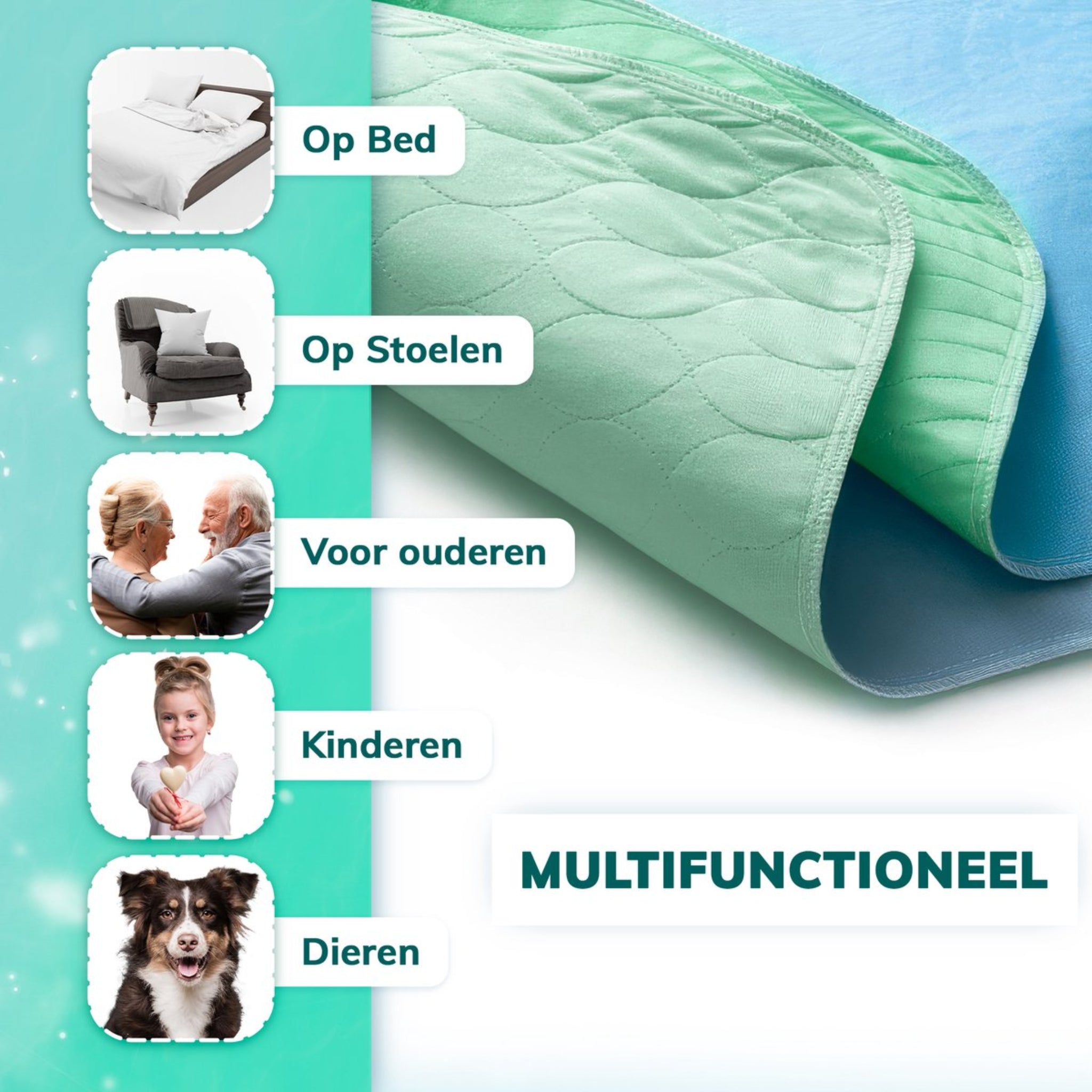 GEASY wasbare incontinentie onderlegger 60x90 cm met instopstroken – ademende matrasbeschermer tegen doorlekken.