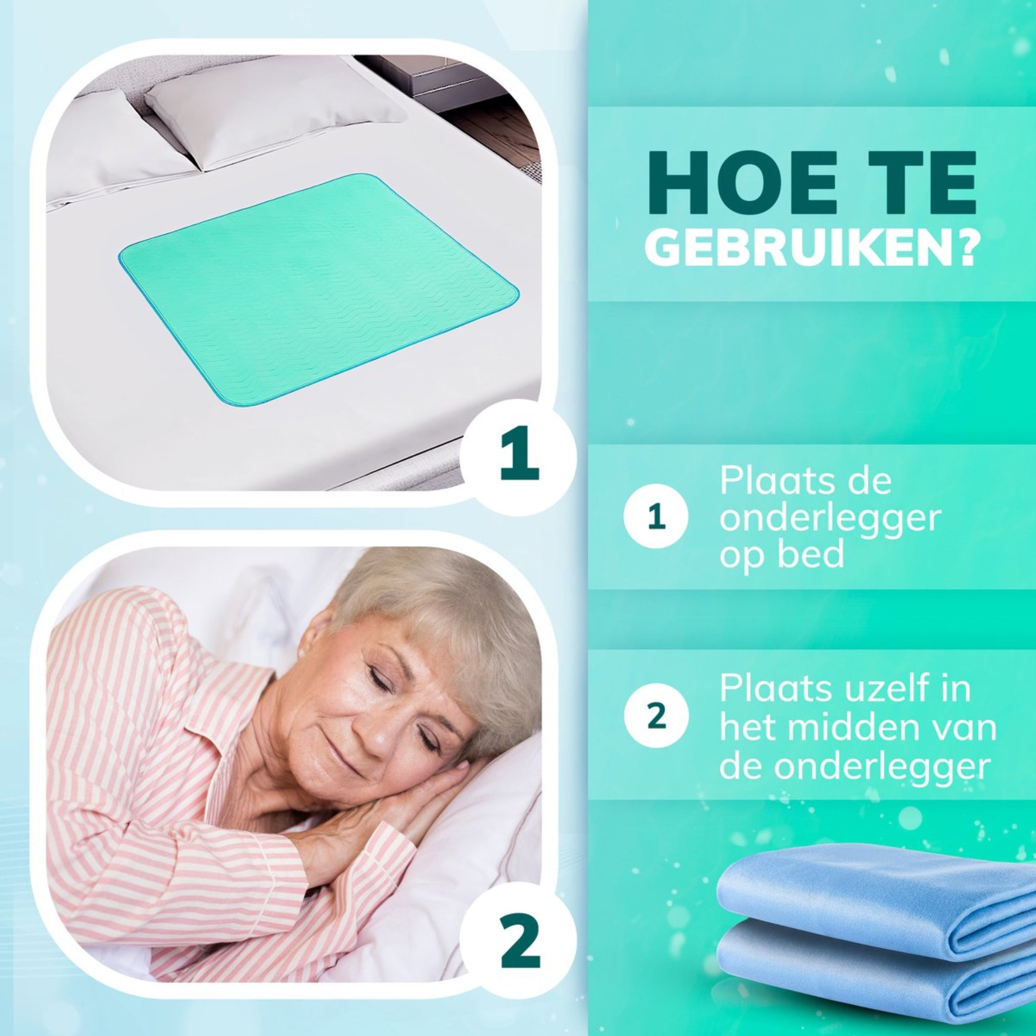 GEASY wasbare incontinentie onderlegger 60x90 cm met instopstroken – ademende matrasbeschermer tegen doorlekken.