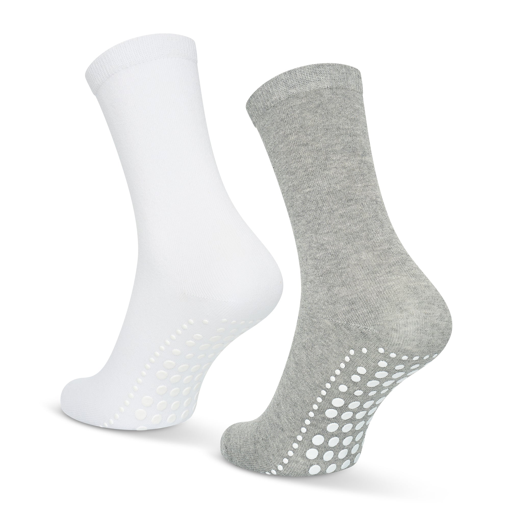GEASY antislip sokken 2 paar in wit en lichtgrijs met Flex Grip zool
