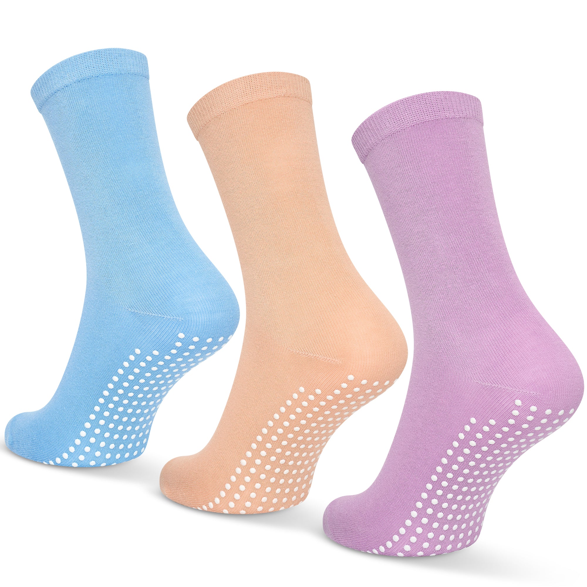 GEASY antislip sokken 3 paar in lichtblauw, oranje en roze met Pure Grip zool