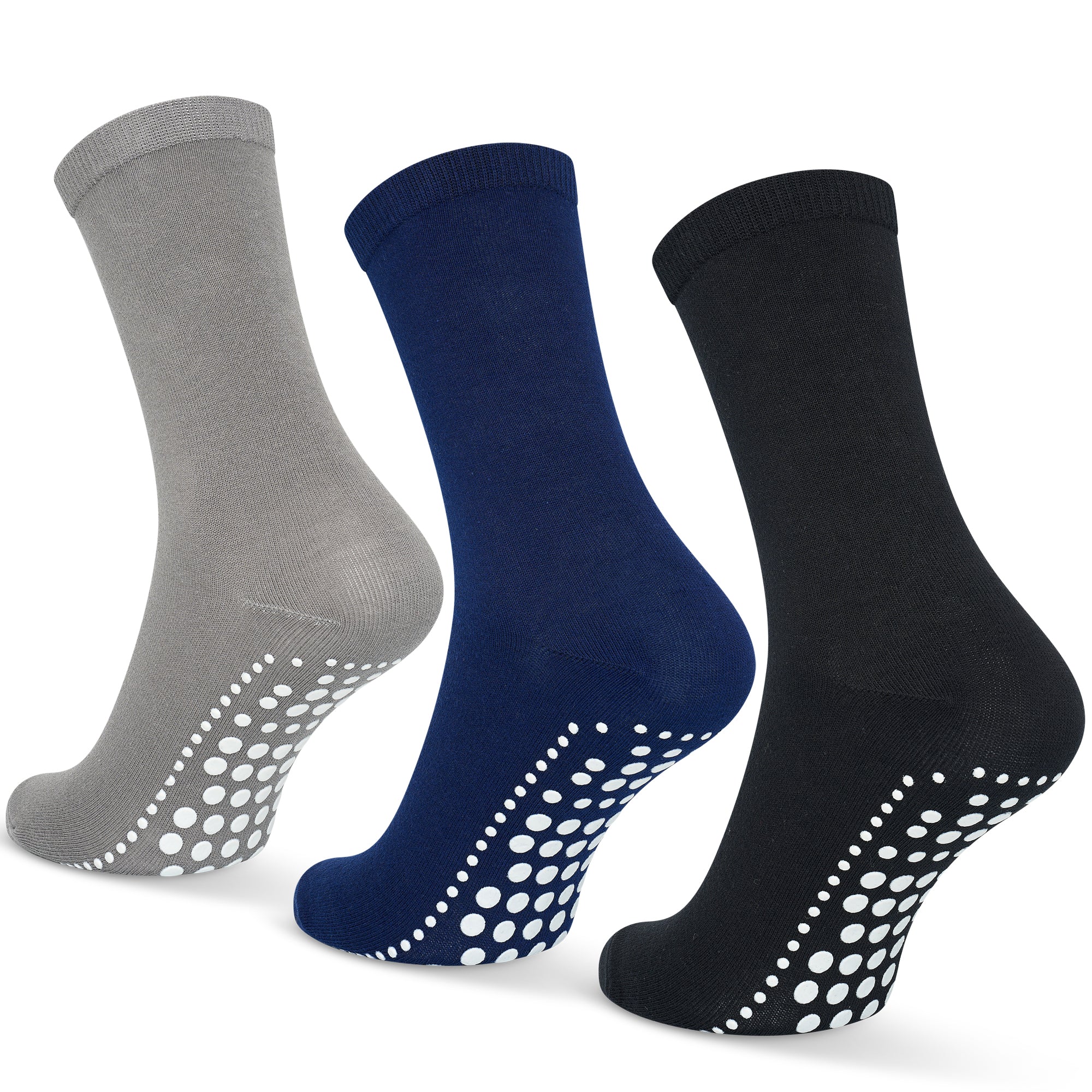 GEASY antislip sokken 3 paar in zwart, donkerblauw en grijs met Flex Grip zool