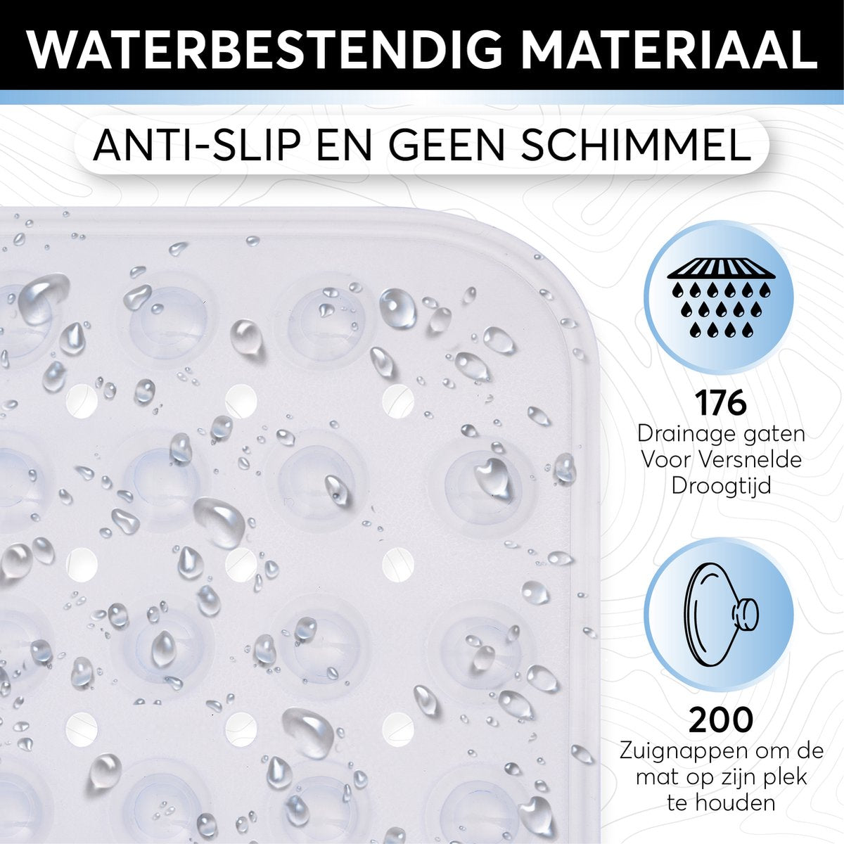 Close-up van de drainagegaten en zuignappen in de GEASY badmat