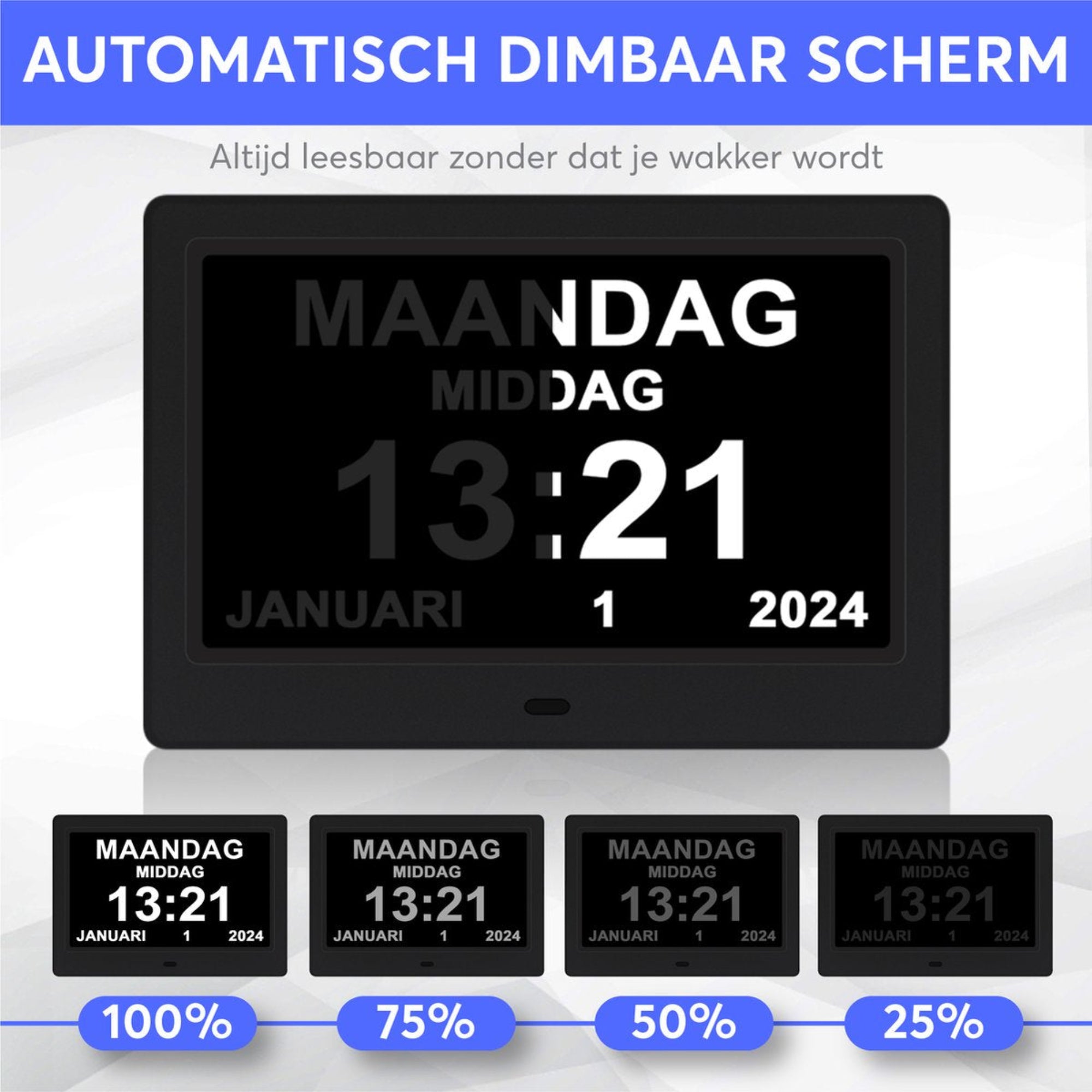 GEASY Dementieklok 13,3 inch met extra groot HD-scherm, 24 instelbare alarmen en automatische dimfunctie – ideaal voor ouderen met dementie, Alzheimer of slecht zicht. Inclusief afstandsbediening, kalenderfunctie en standaard.