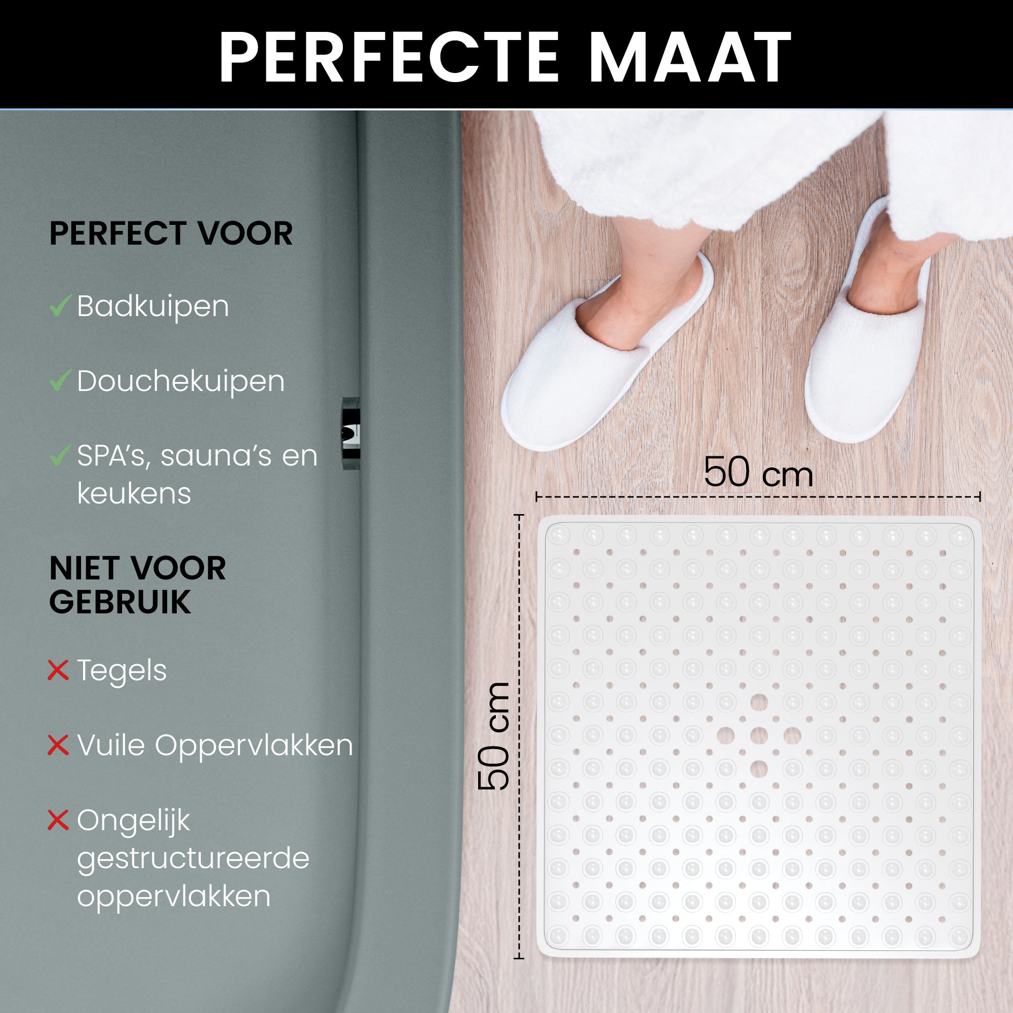 GEASY douchemat in de perfecte maat (50x50 cm) – ideaal voor douchecabines en badkuipen