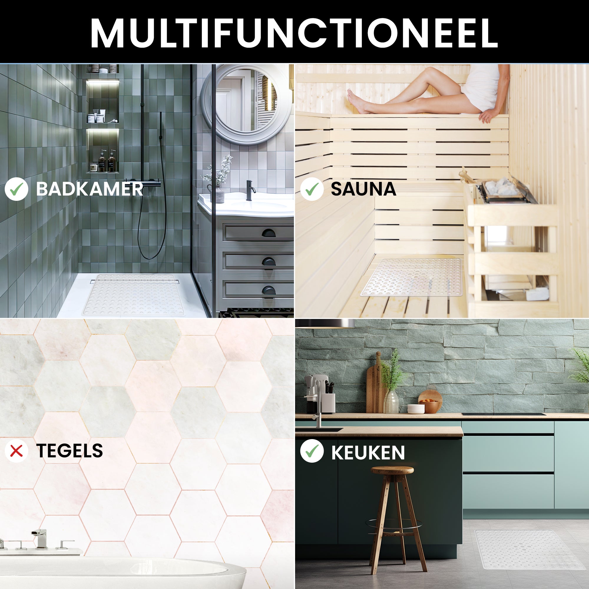 GEASY antislip douchemat – geschikt voor douchevloeren, badkuipen en sauna’s, niet voor ruwe tegels