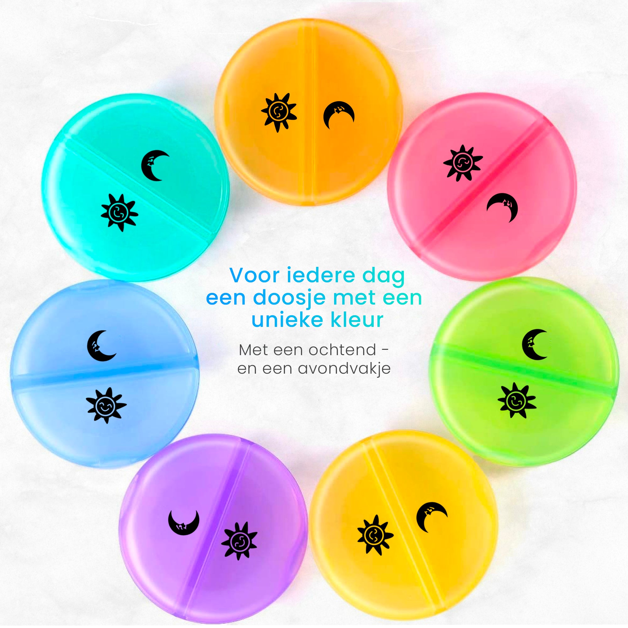 Pillendoos 7-dagen rond – losse dagdoosjes met aparte vakken voor ochtend en avond