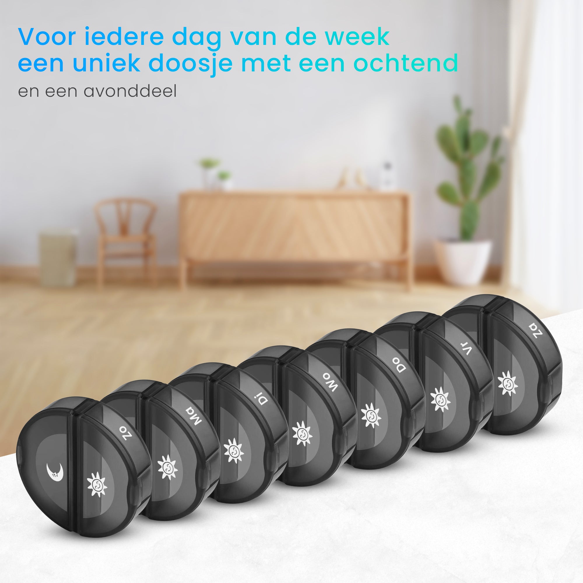 Pillendoos 7-dagen 2 vakken rond – losse dagdoosjes met aparte vakken voor ochtend en avond