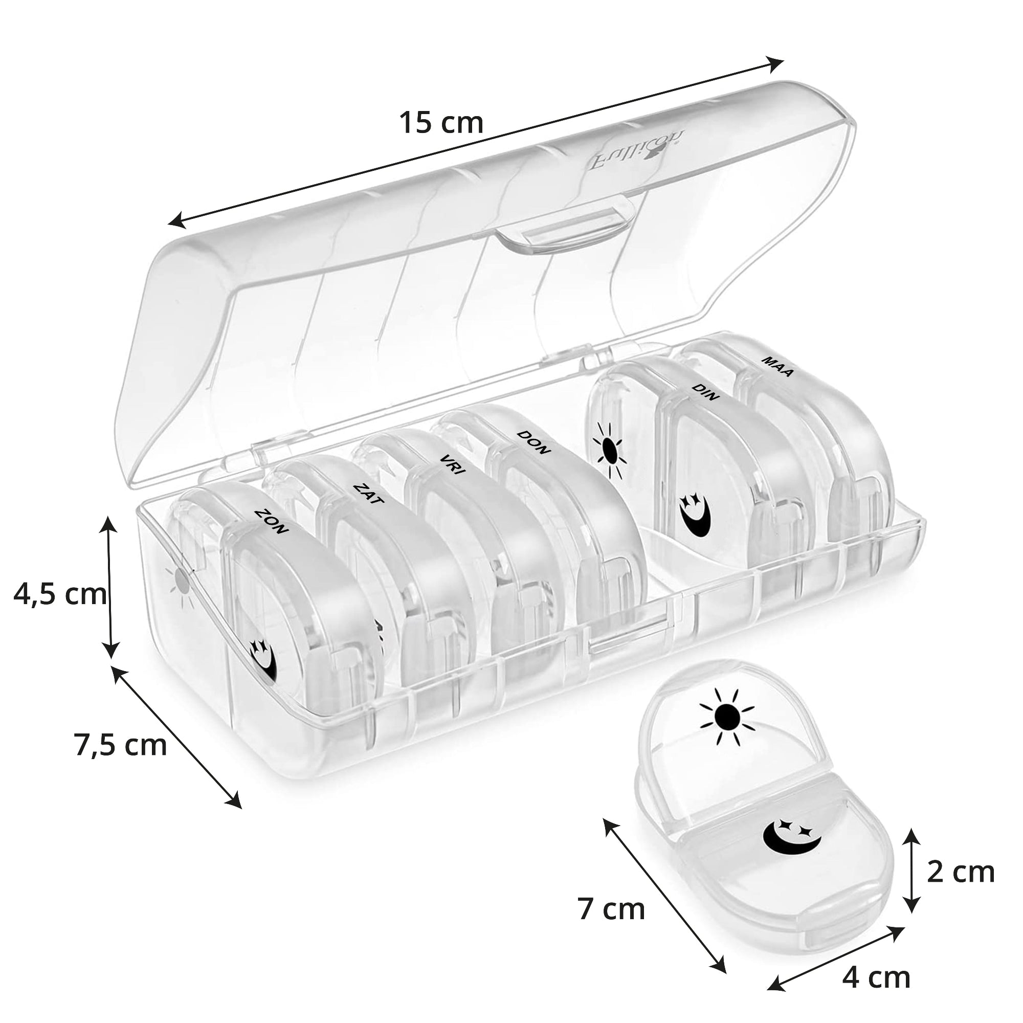 Pillendoos 7 dagen 2 vakken transparant – compacte en handige medicijn organizer