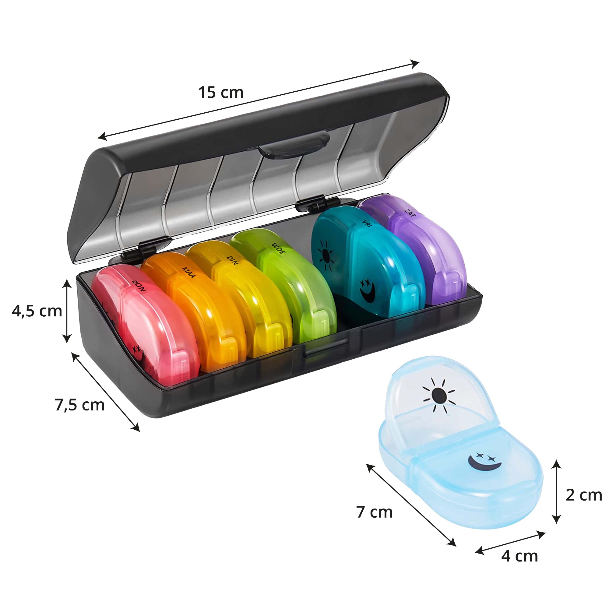 Pillendoos 7 dagen 2 vakken zwart-gekleurd – compacte en handige medicijn organizer