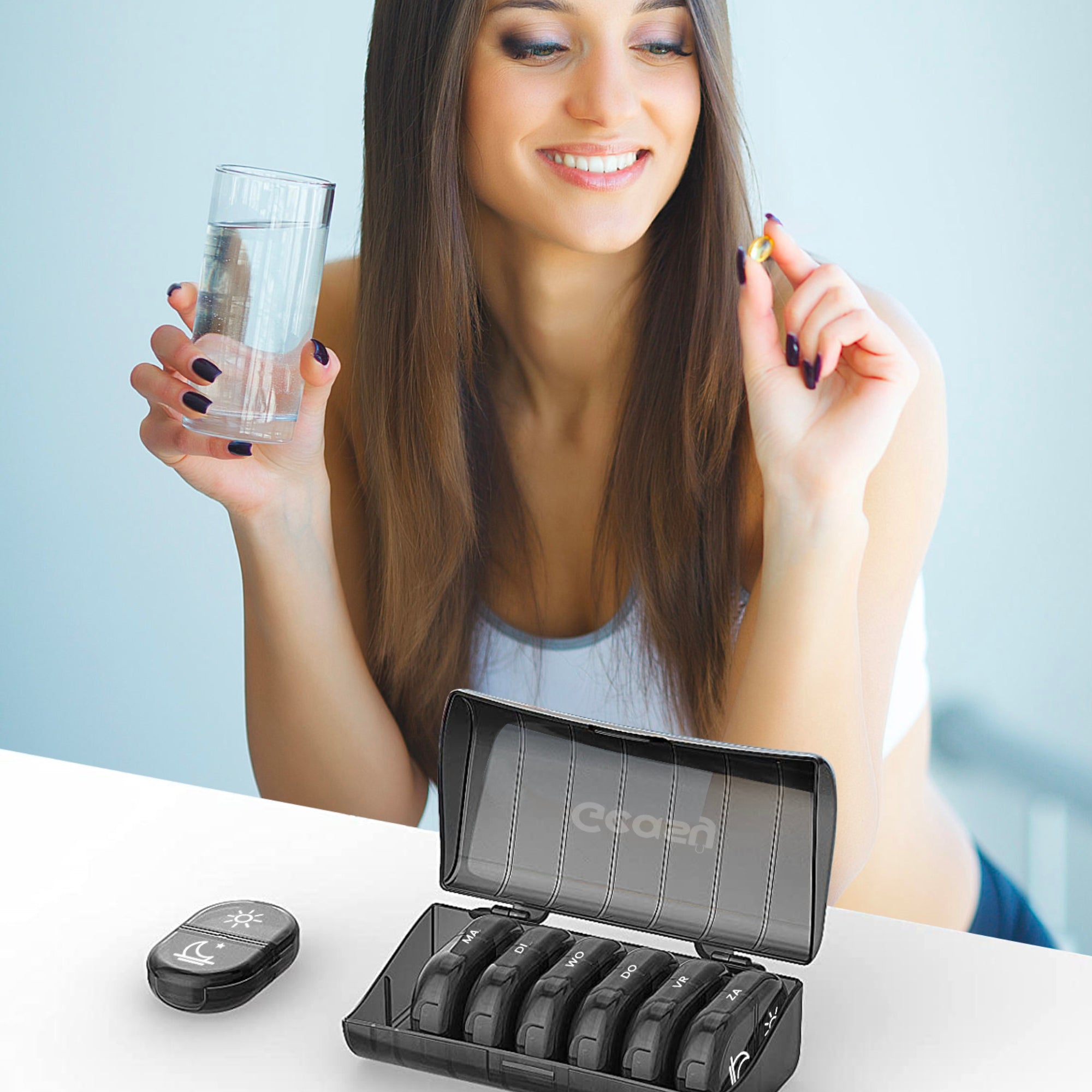 Pillendoos 7 dagen 2 vakken zwart – handige medicijn organizer met dagindeling voor ochtend en avond