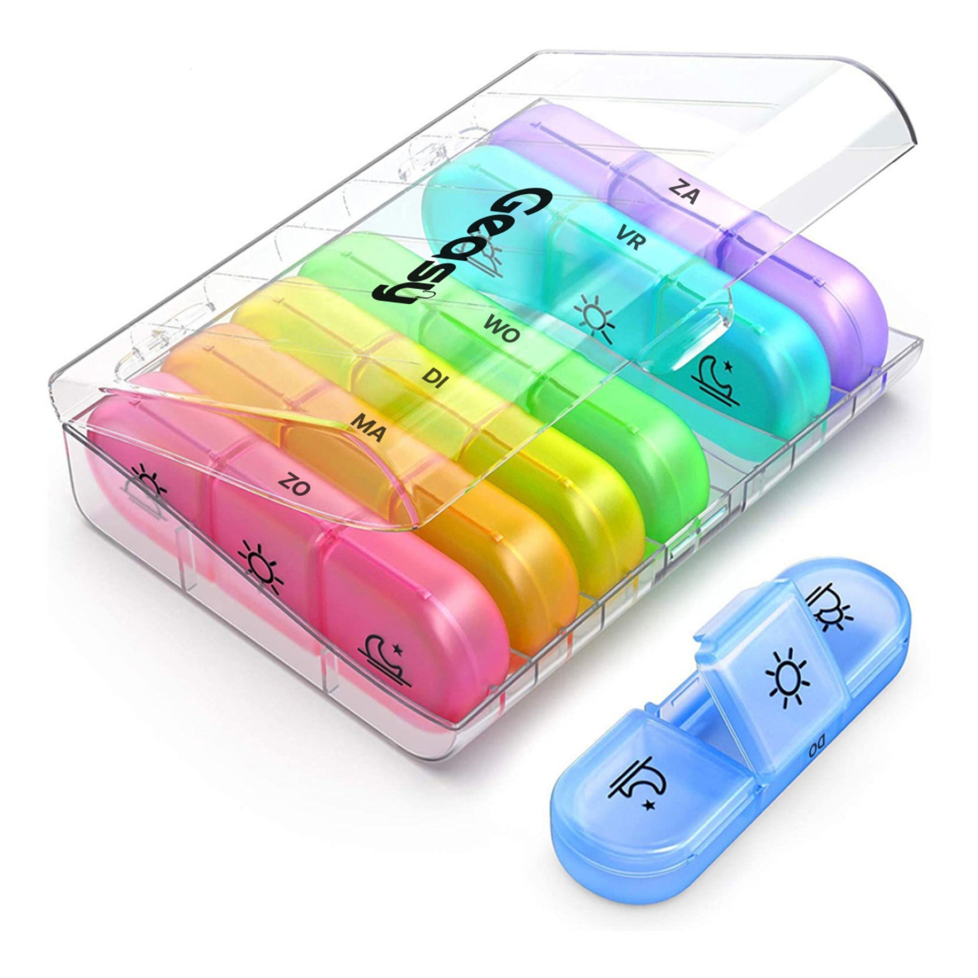 GEASY pillendoos 7 dagen 3 vakken transparant-gekleurd – medicijn organizer met ochtend-, middag- en avondindeling