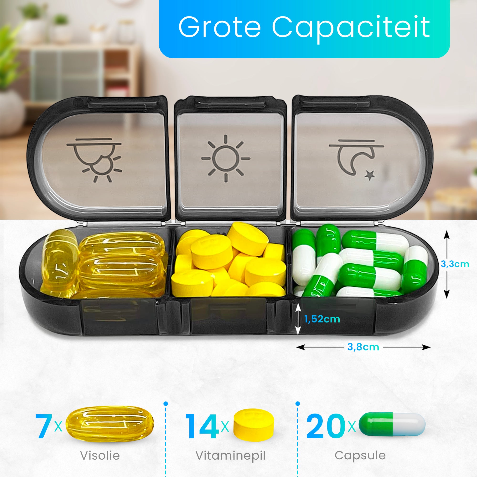 Ruime pillendoos – past meerdere tabletten en capsules per vak