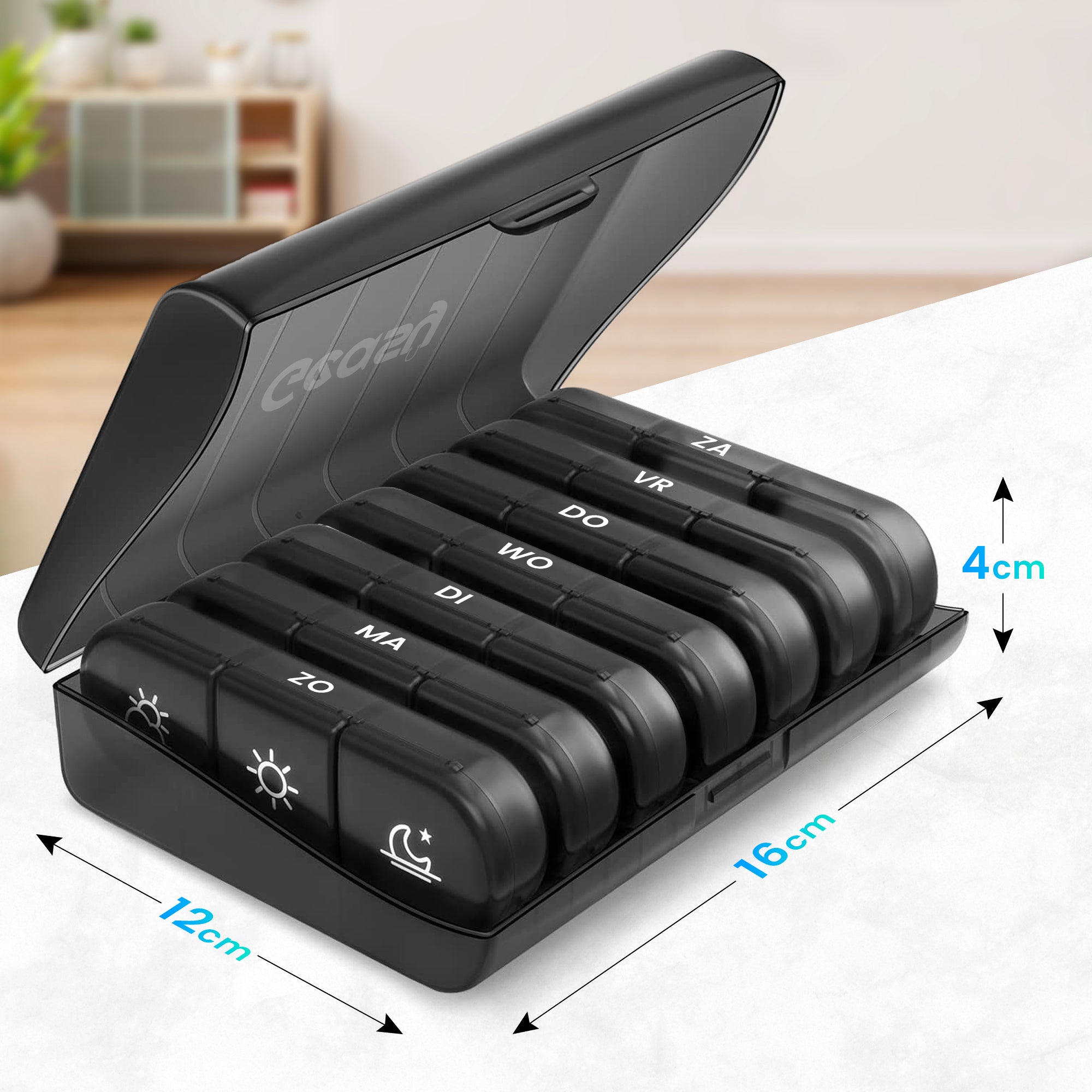 Pillendoos 7 dagen 3 vakken zwart – compacte en handige medicijn organizer