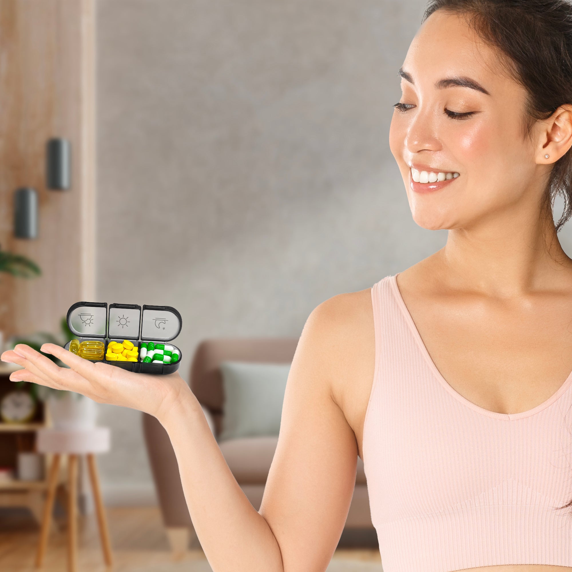 Pillendoos 7 dagen 3 vakken zwart – handige medicijn organizer met dagindeling voor ochtend, middag en avond