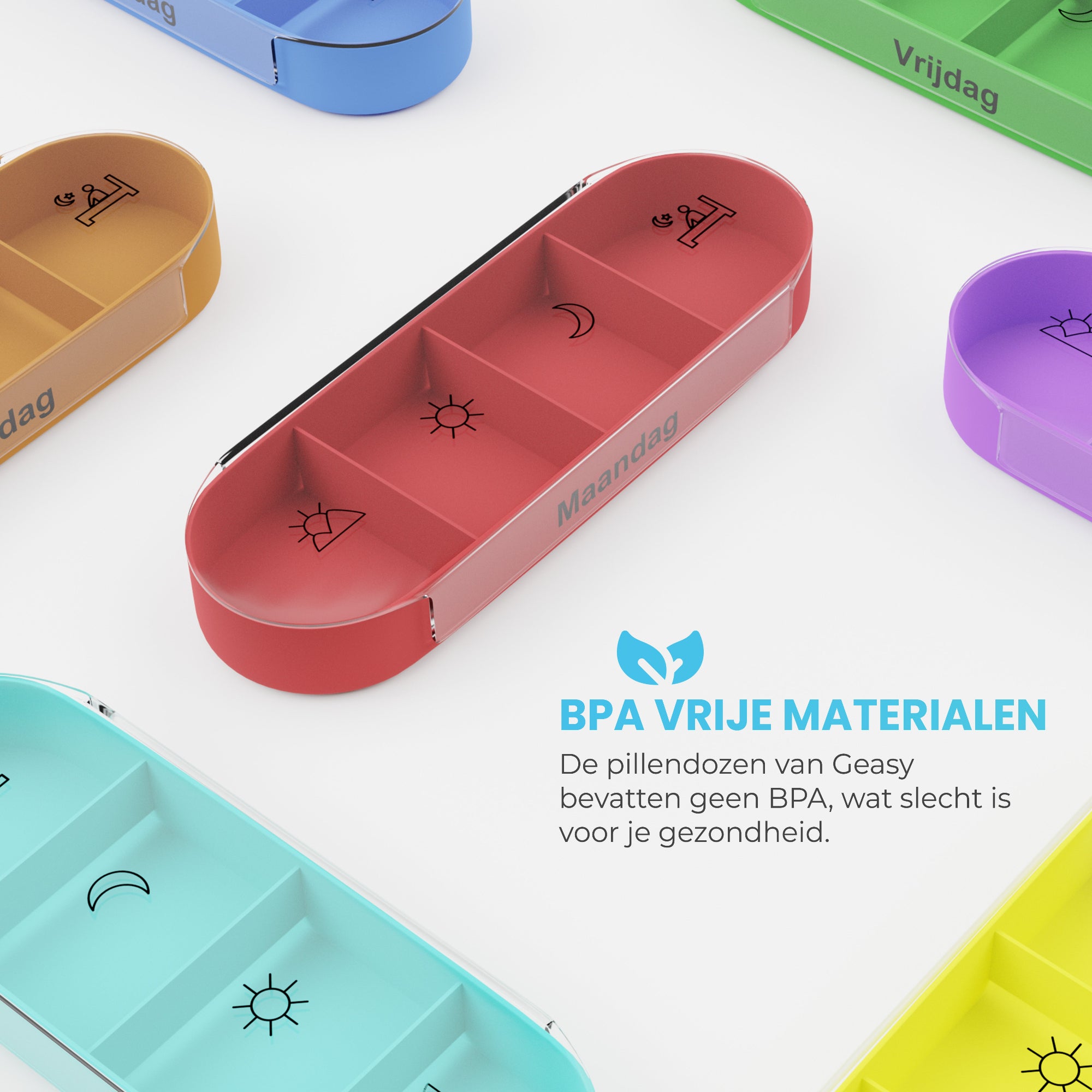 BPA-vrije pillendoos 7 dagen 4 vakken transparant-gekleurd – veilig voor medicatie