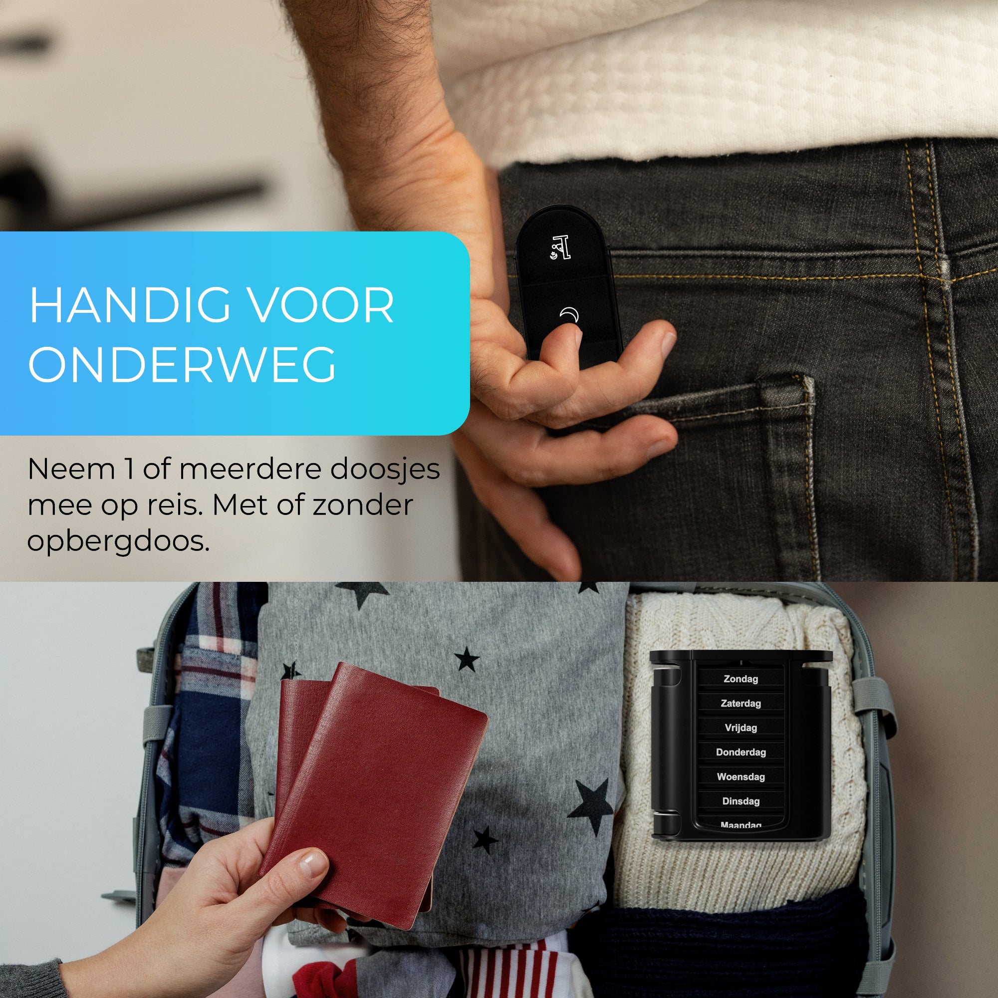 Handige pillendoos voor op reis – compact formaat voor handbagage of broekzak