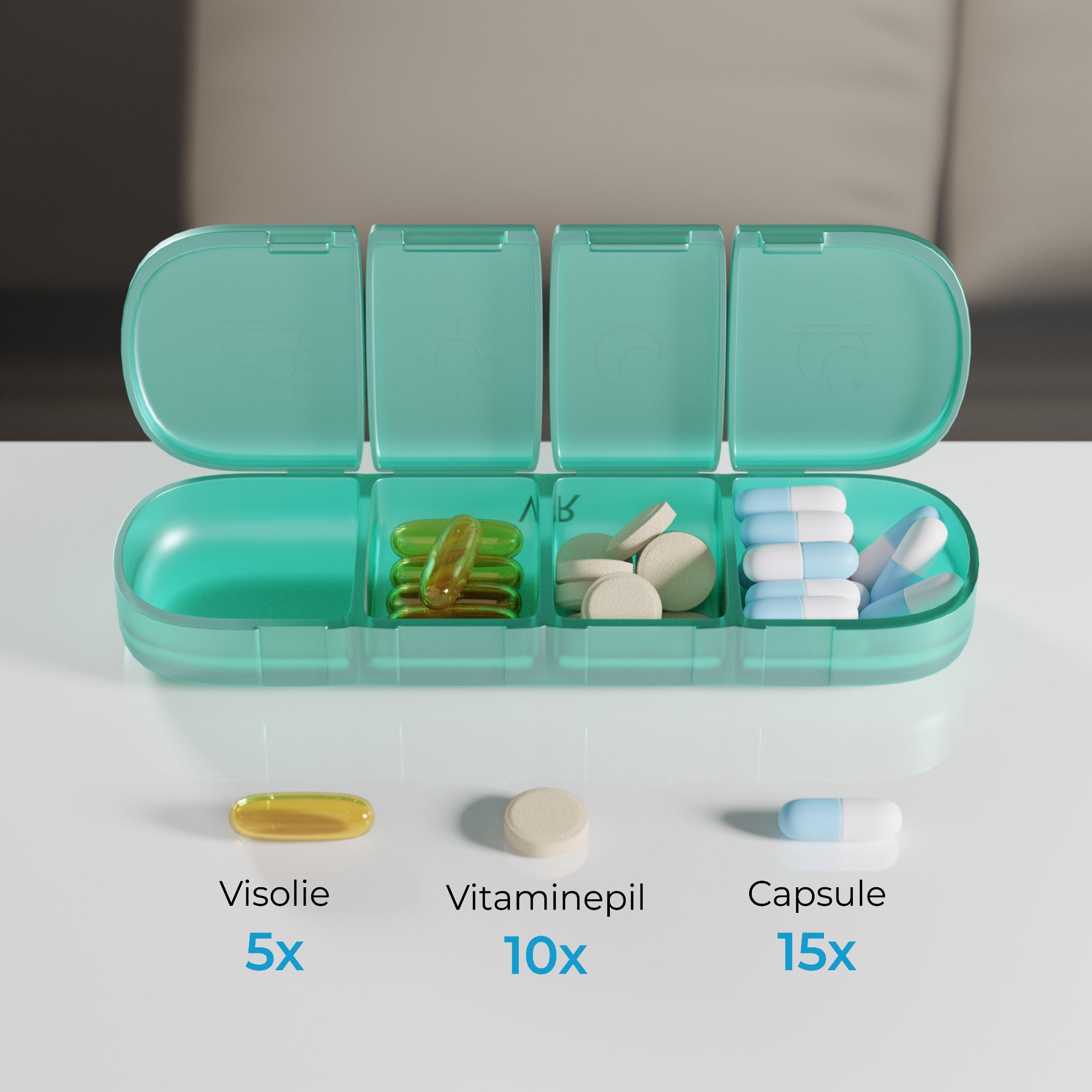 Ruime pillendoos – past meerdere tabletten en capsules per vak