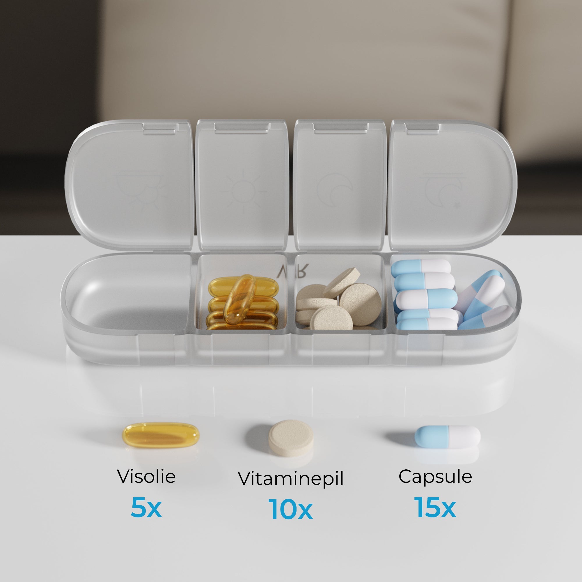 Ruime pillendoos – past meerdere tabletten en capsules per vak