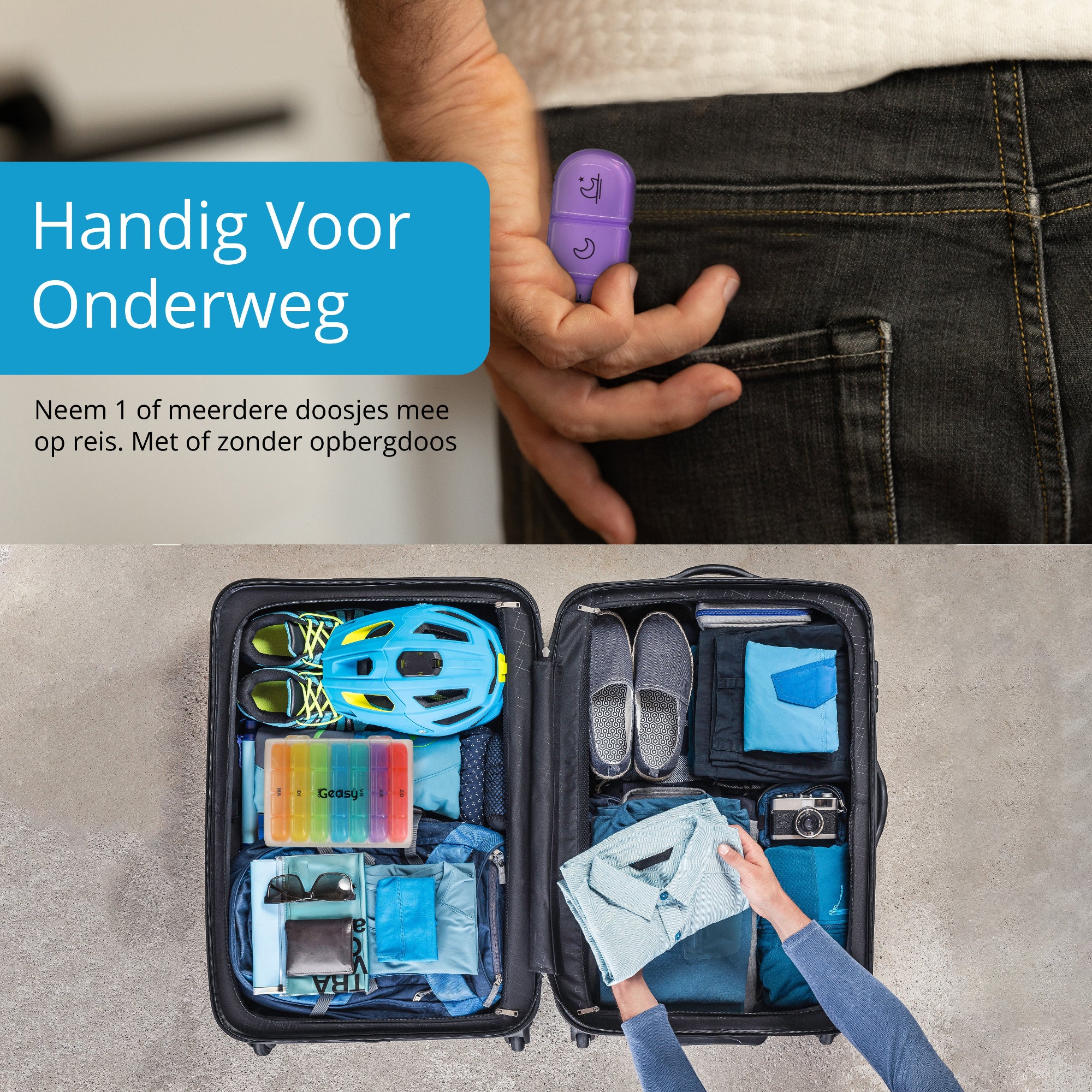 Pillendoos voor op reis 7 dagen 4 vakken transparant-gekleurd – compact formaat, perfect voor handbagage en dagelijks gebruik