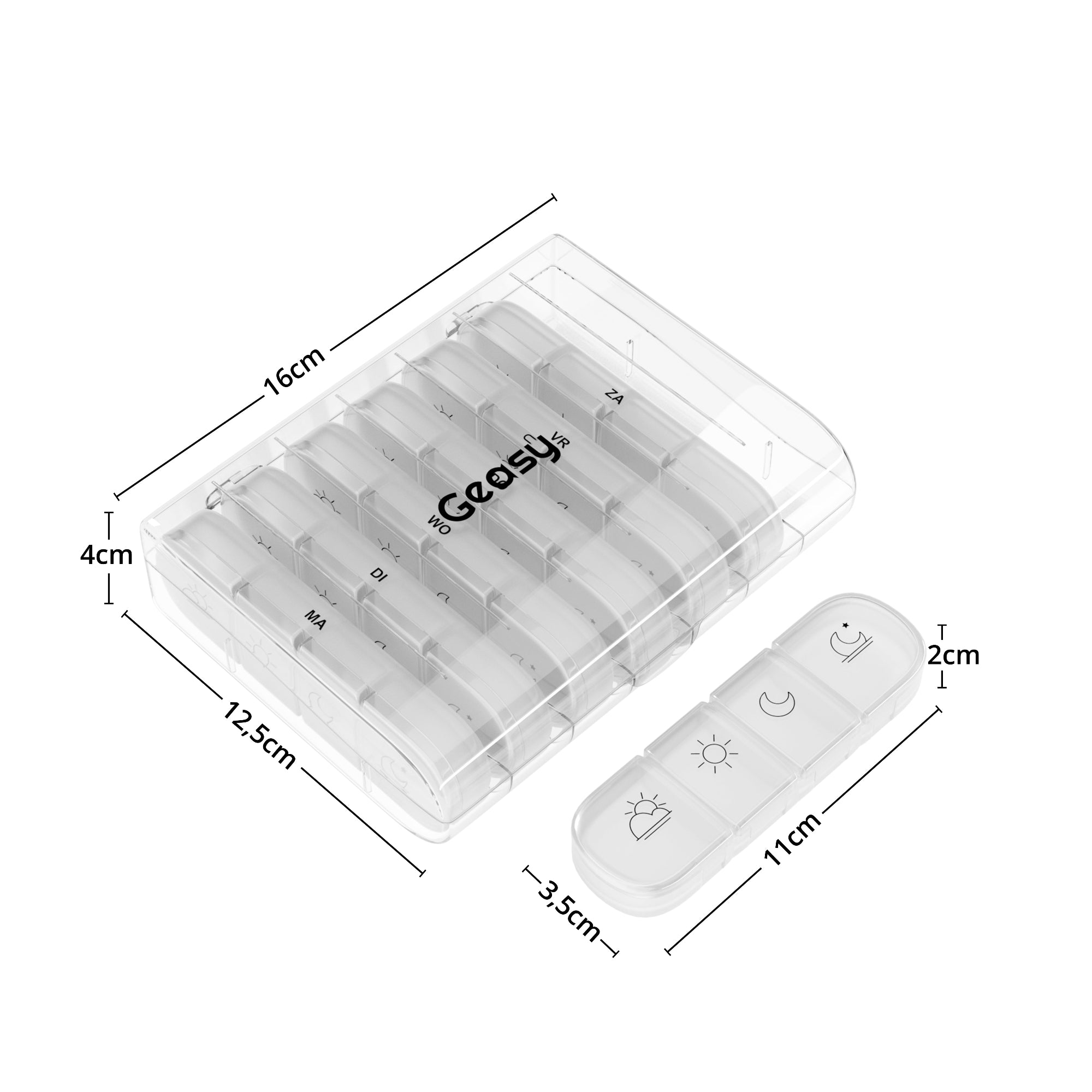 Pillendoos 7 dagen 4 vakken transparant – compacte en handige medicijn organizer
