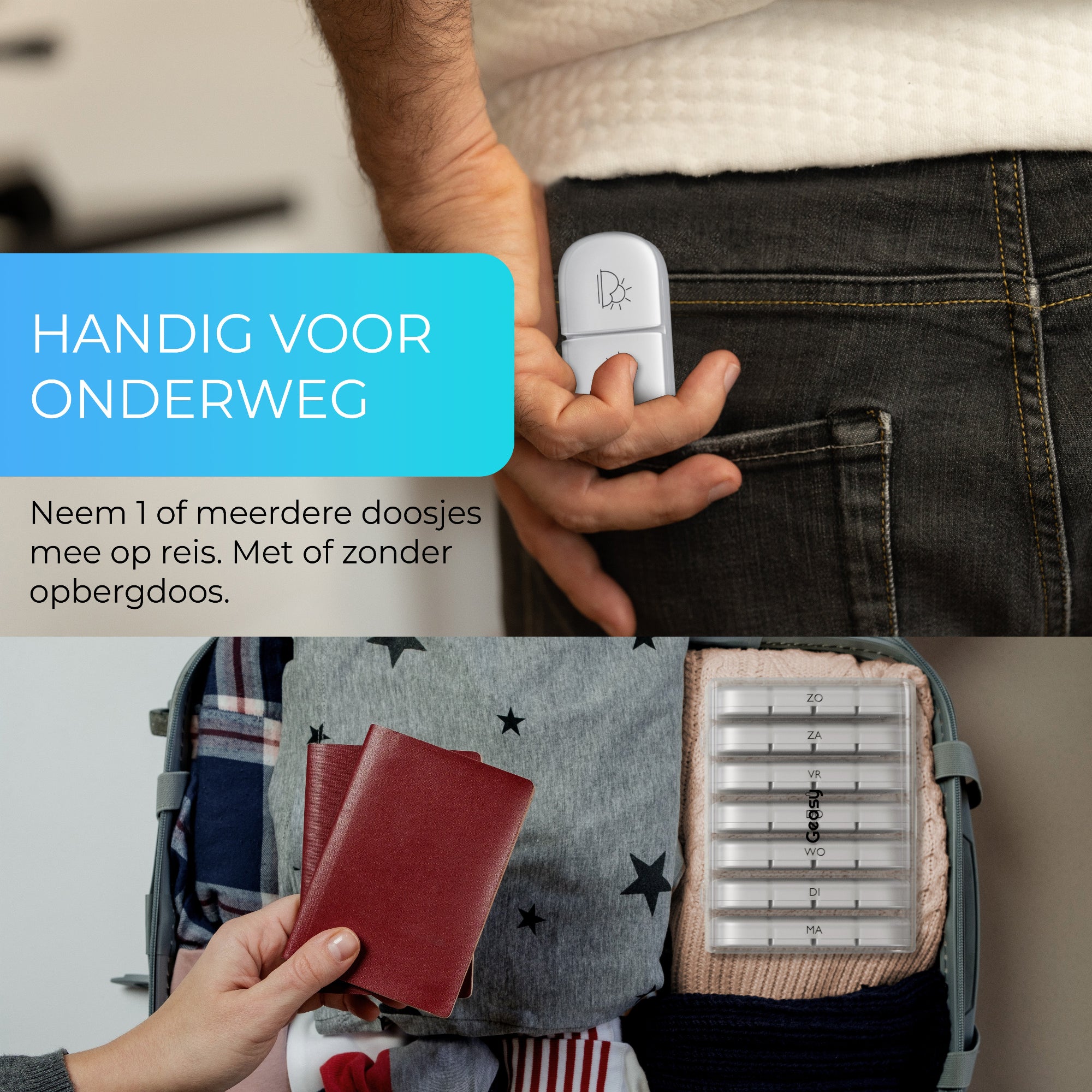 Pillendoos voor op reis 7 dagen 4 vakken transparant – compact formaat, perfect voor handbagage en dagelijks gebruik