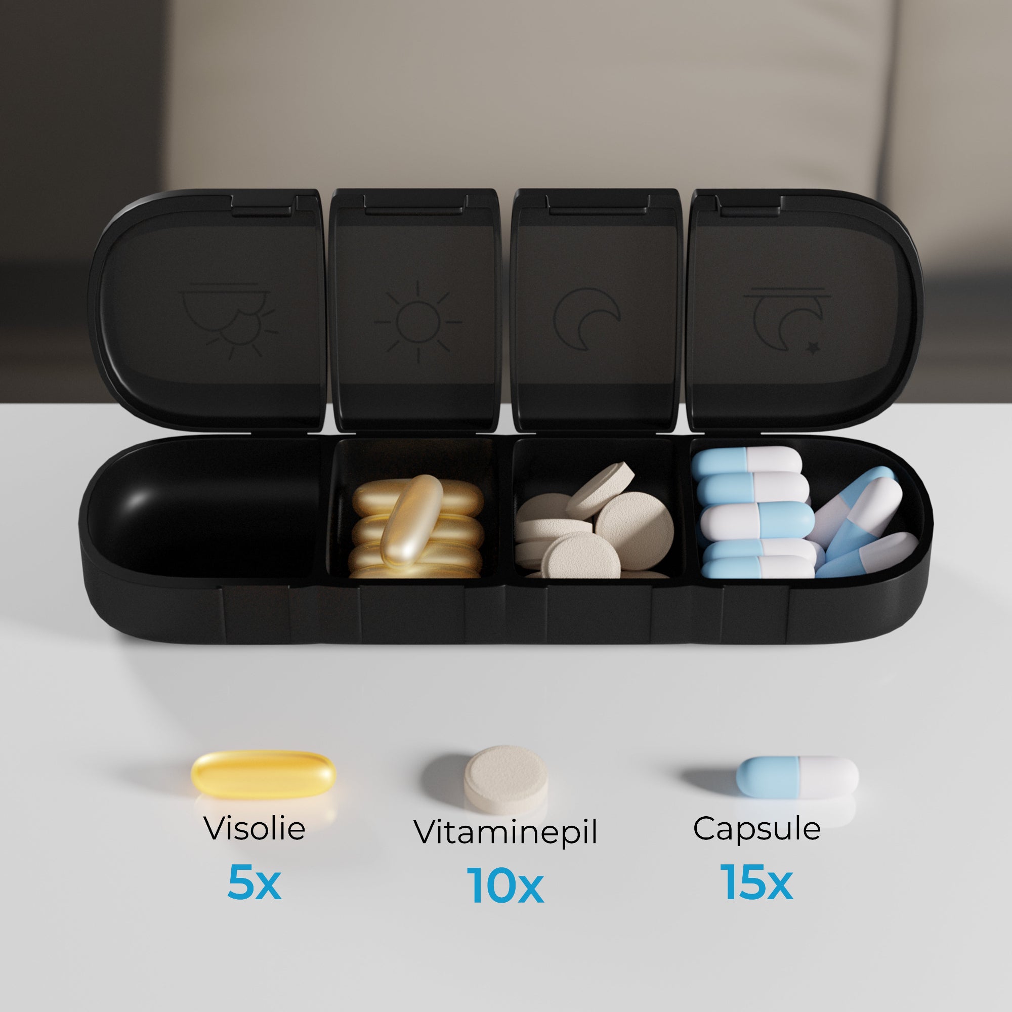 Ruime pillendoos – past meerdere tabletten en capsules per vak