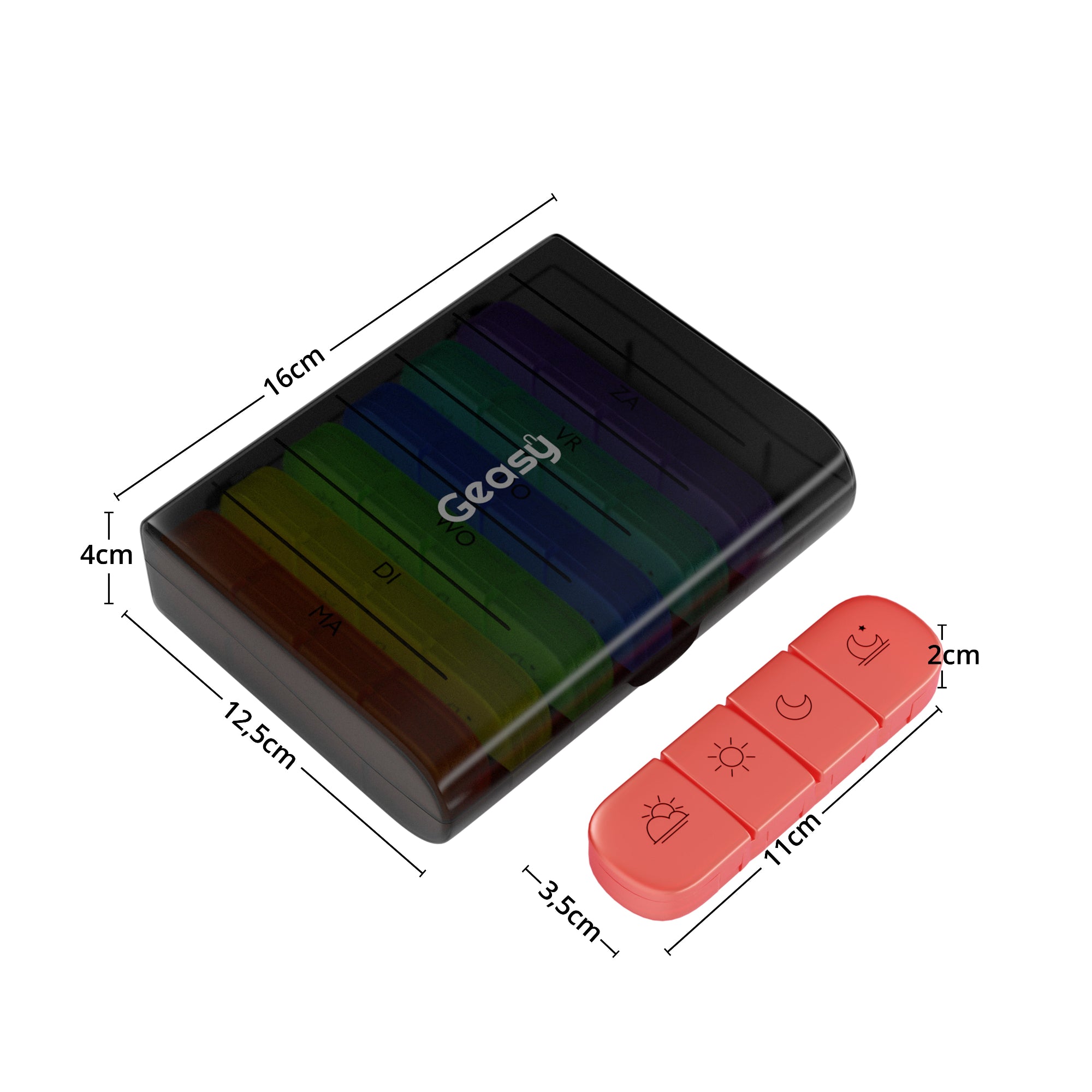 Pillendoos 7 dagen 4 vakken zwart-gekleurd – compacte en handige medicijn organizer