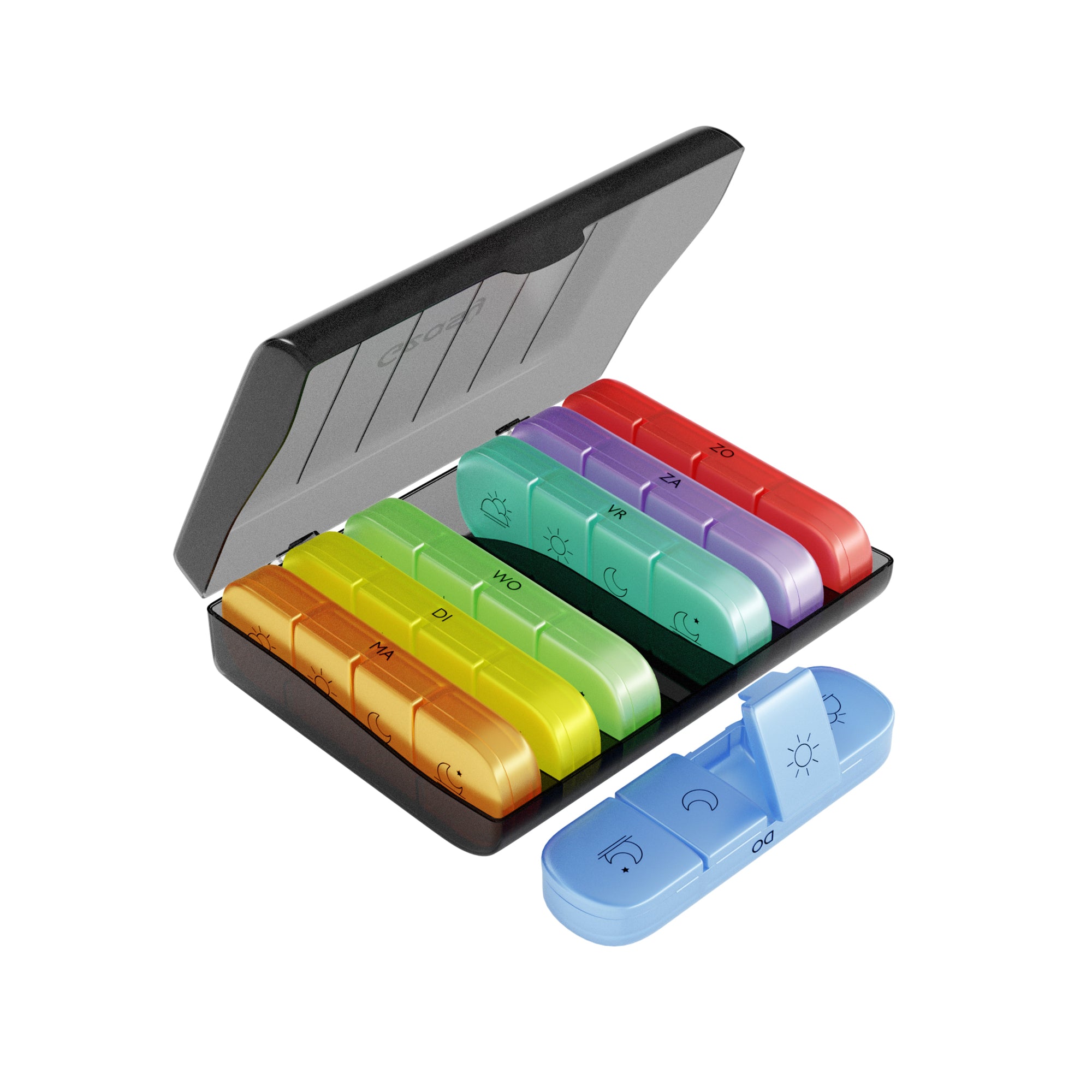 GEASY pillendoos 7 dagen 4 vakken zwart-gekleurd – medicijn organizer met dagindeling voor ochtend, middag, avond en nacht