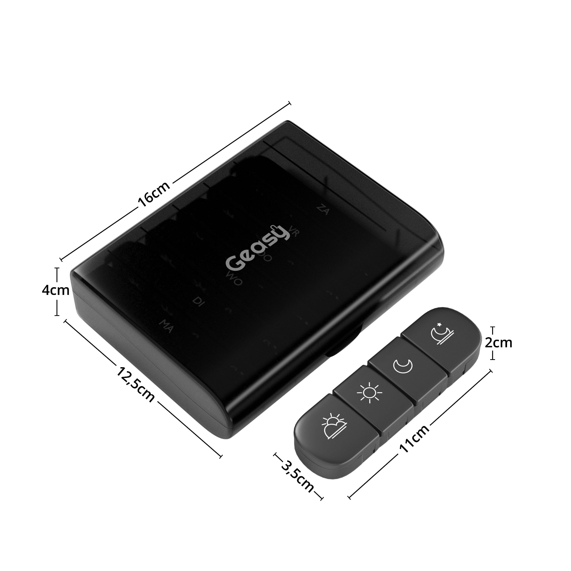 Pillendoos 7 dagen 4 vakken zwart – compacte en handige medicijn organizer