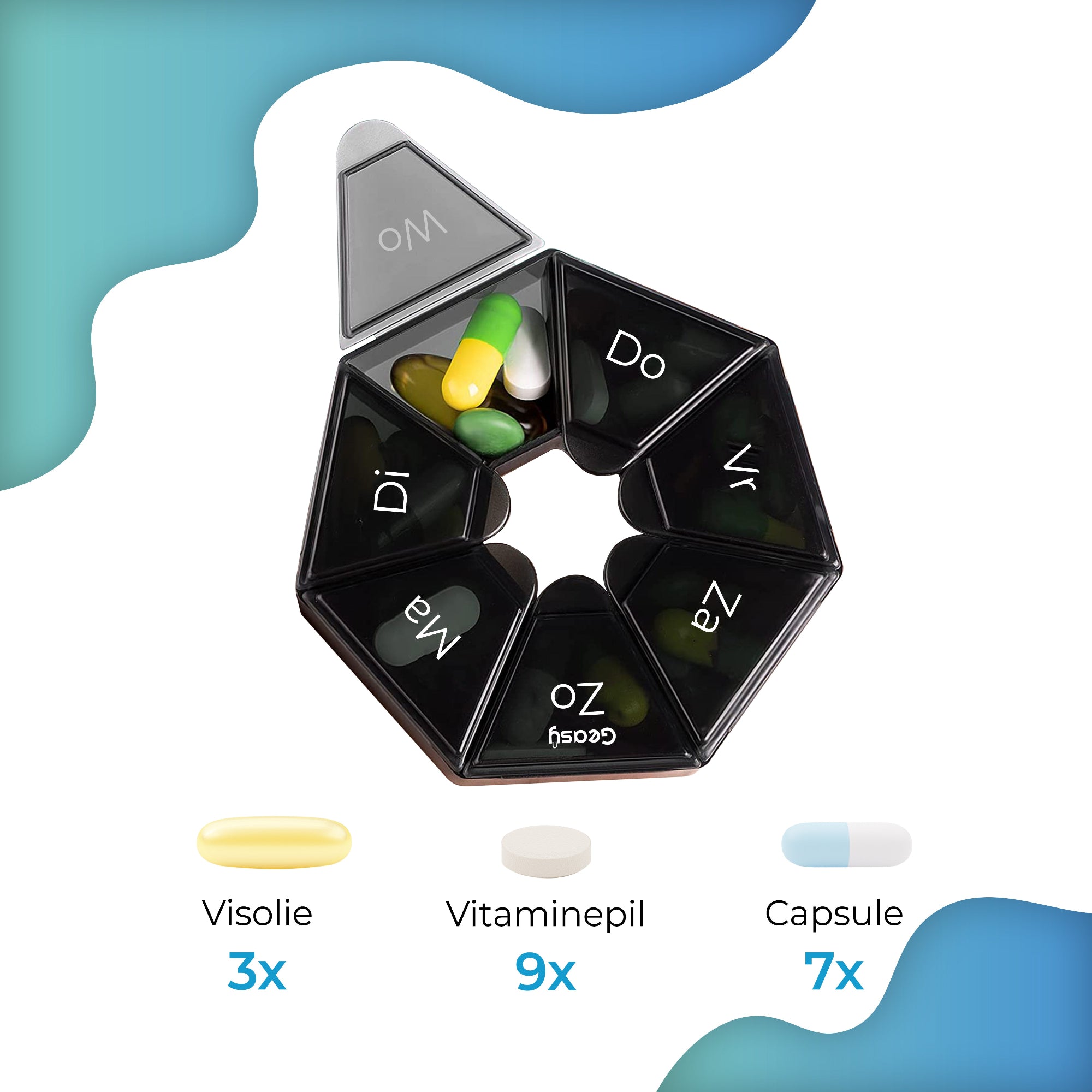 Ruime medicijnbox – past meerdere tabletten per vak