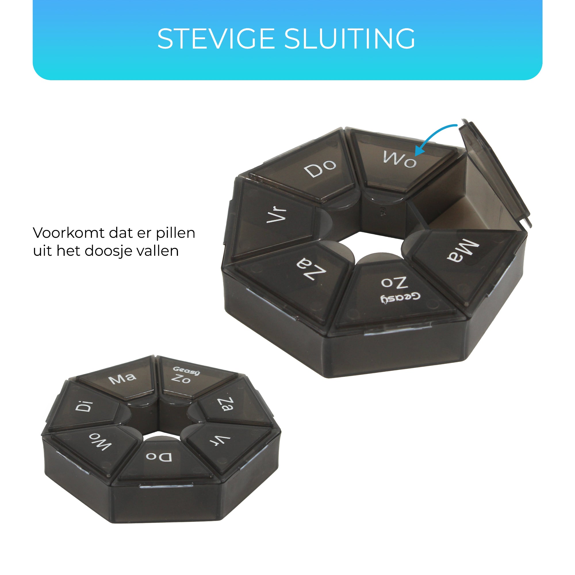 Stevige sluiting voorkomt pillenverlies en ongewenste opening