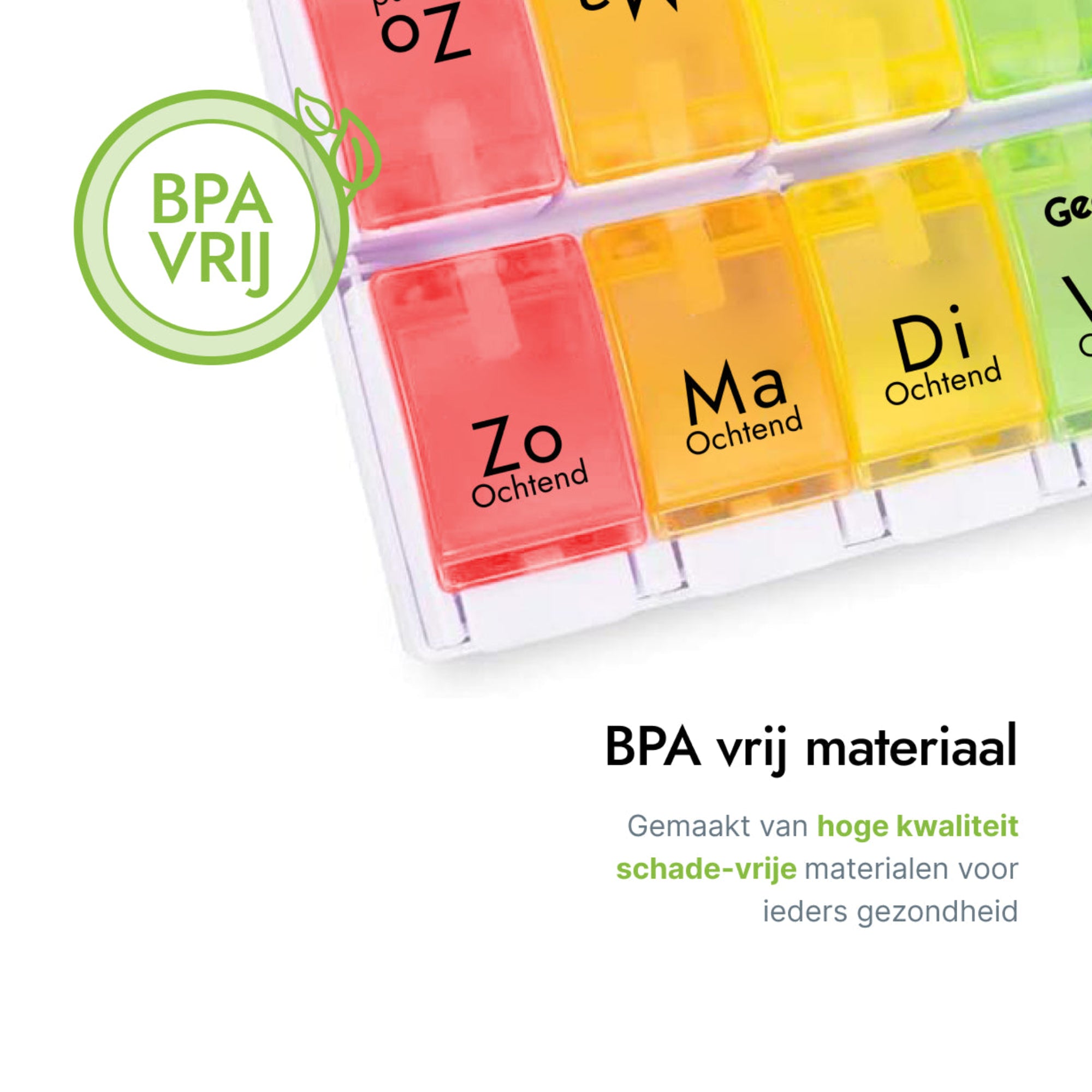 BPA-vrije pillendoos 7 dagen kliksysteem gekleurd 2 vakken – veilig en duurzaam materiaal