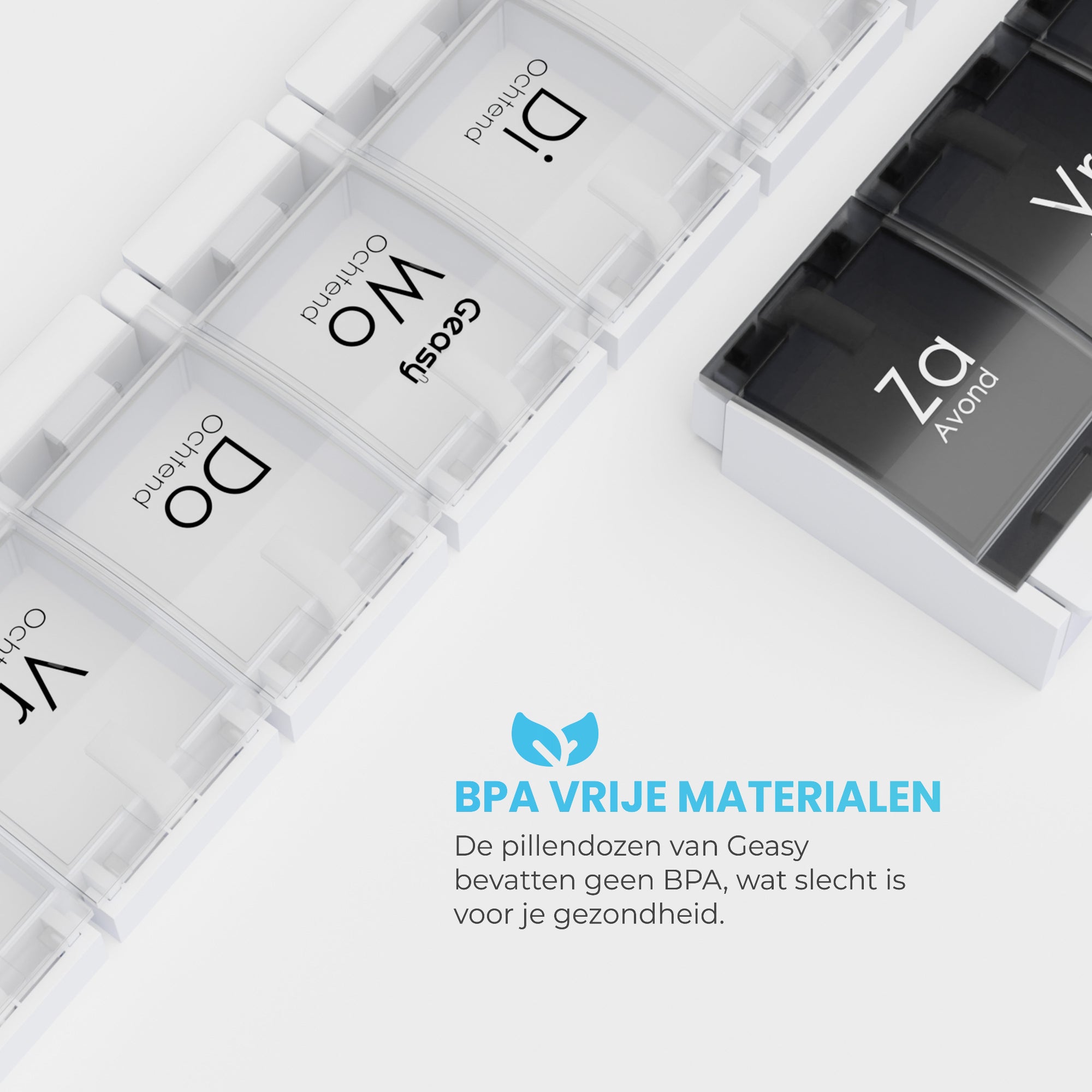 BPA-vrije pillendoos 7 dagen kliksysteem zwart-wit 2 vakken – veilig en duurzaam materiaal