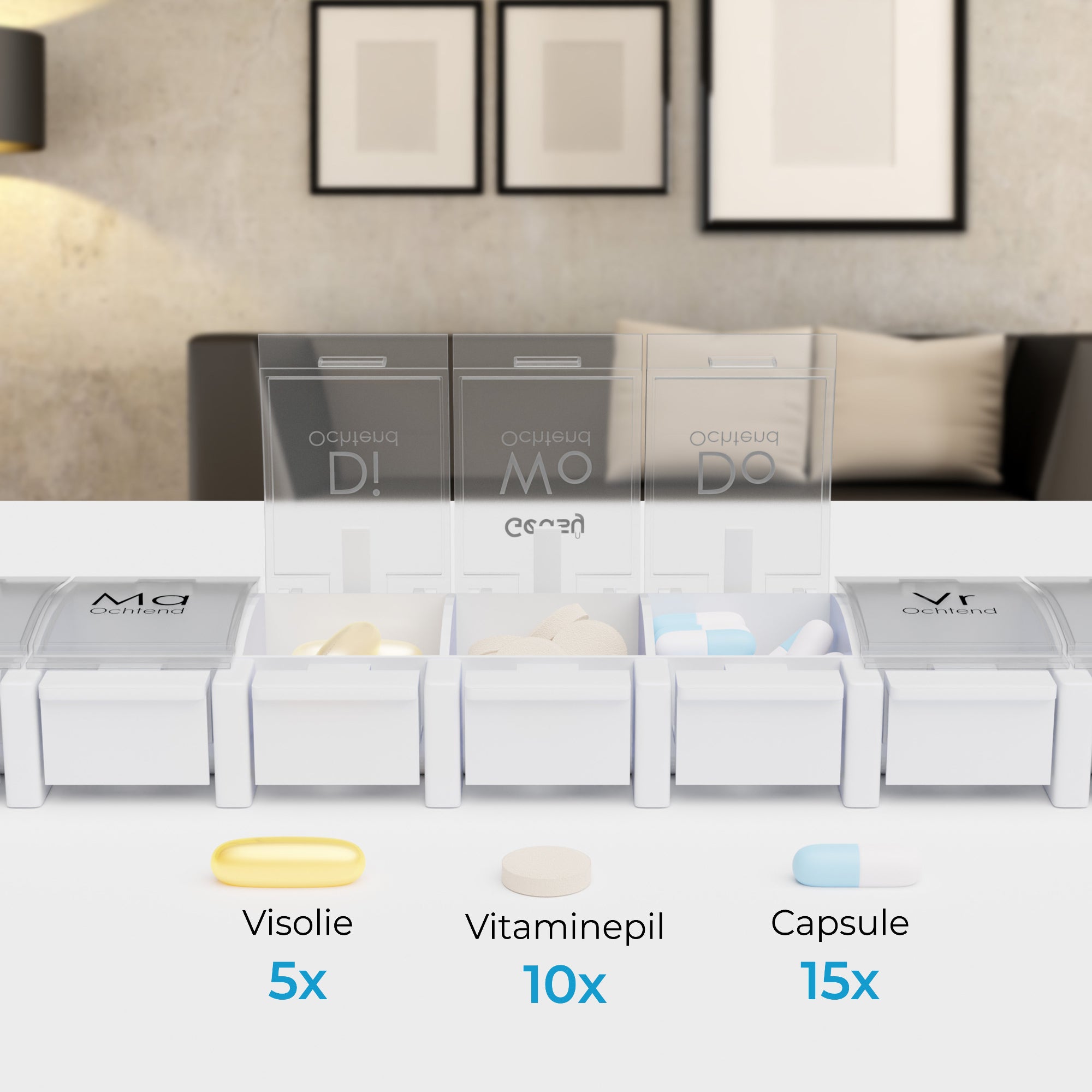 Ruime medicijndoos – extra vakindeling voor ochtend en avond