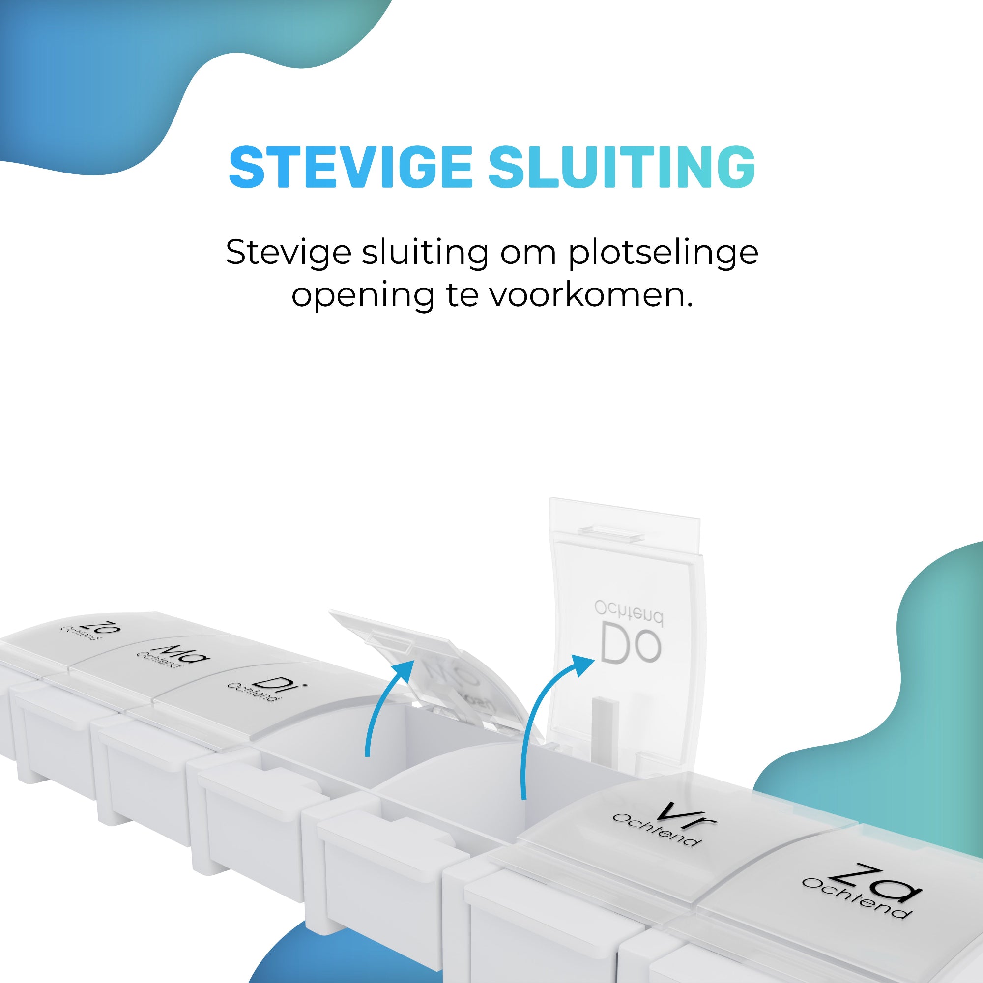 Sterke sluiting voorkomt ongewenste opening en pillenverlies