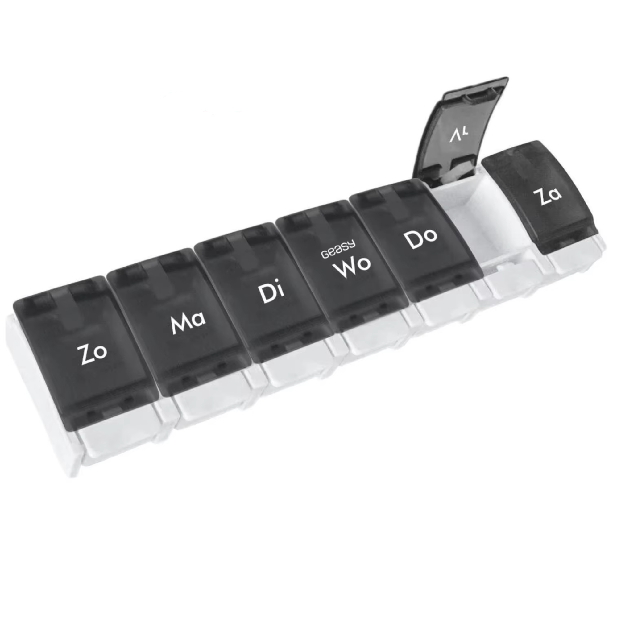 GEASY pillendoos 7 dagen kliksysteem zwart-wit – medicijn organizer met stevige sluiting
