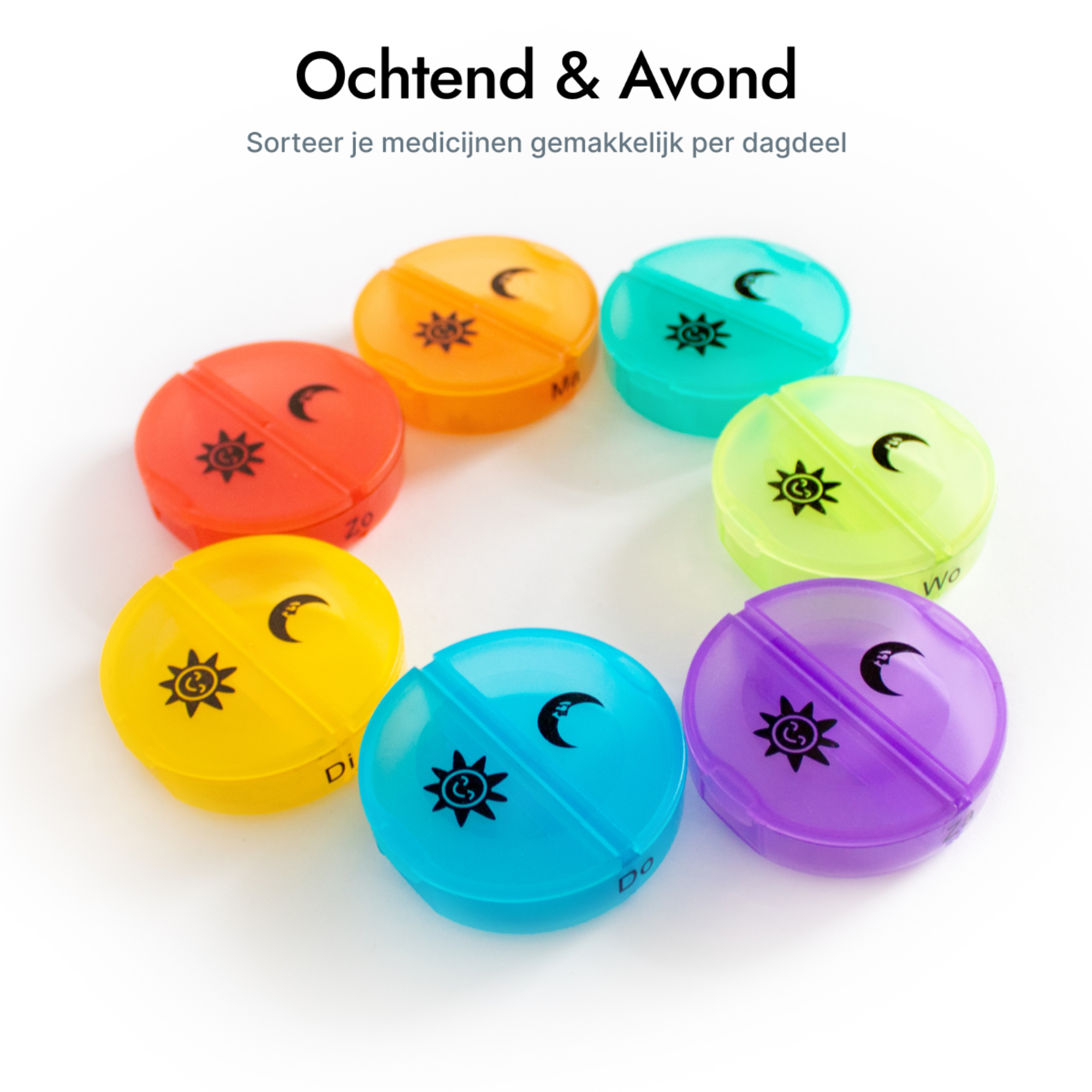 Pillendoos met losse dagdoosjes – ochtend- en avondvakken voor medicijnbeheer - om mee te nemen op reis