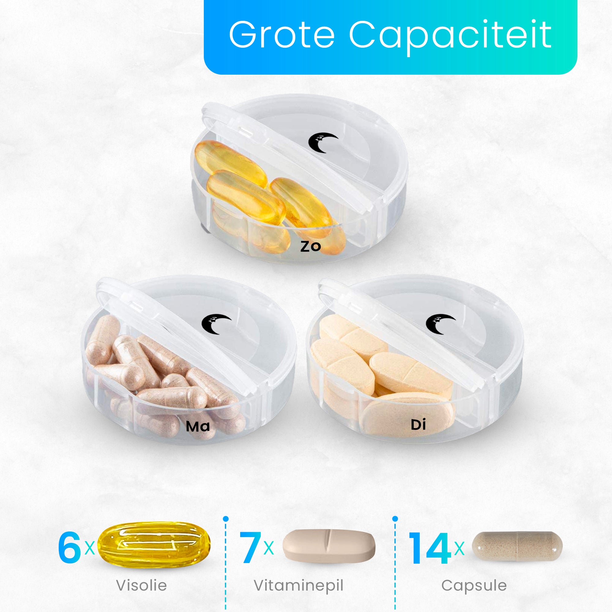 Ruime pillendoos – past meerdere tabletten en capsules per vak