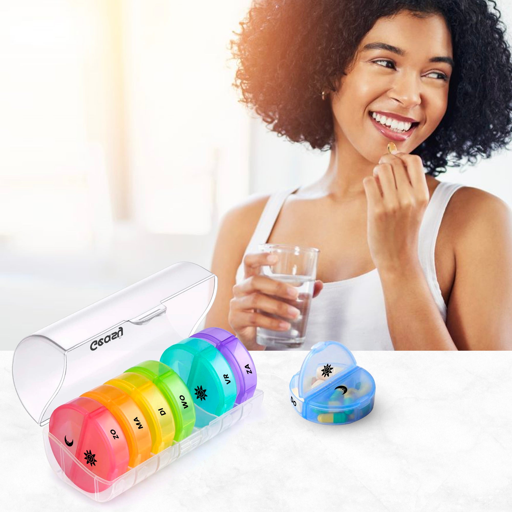 Reisvriendelijke pillendoos 7-dagen rond transparant-gekleurd – ideaal voor onderweg en op vakantie