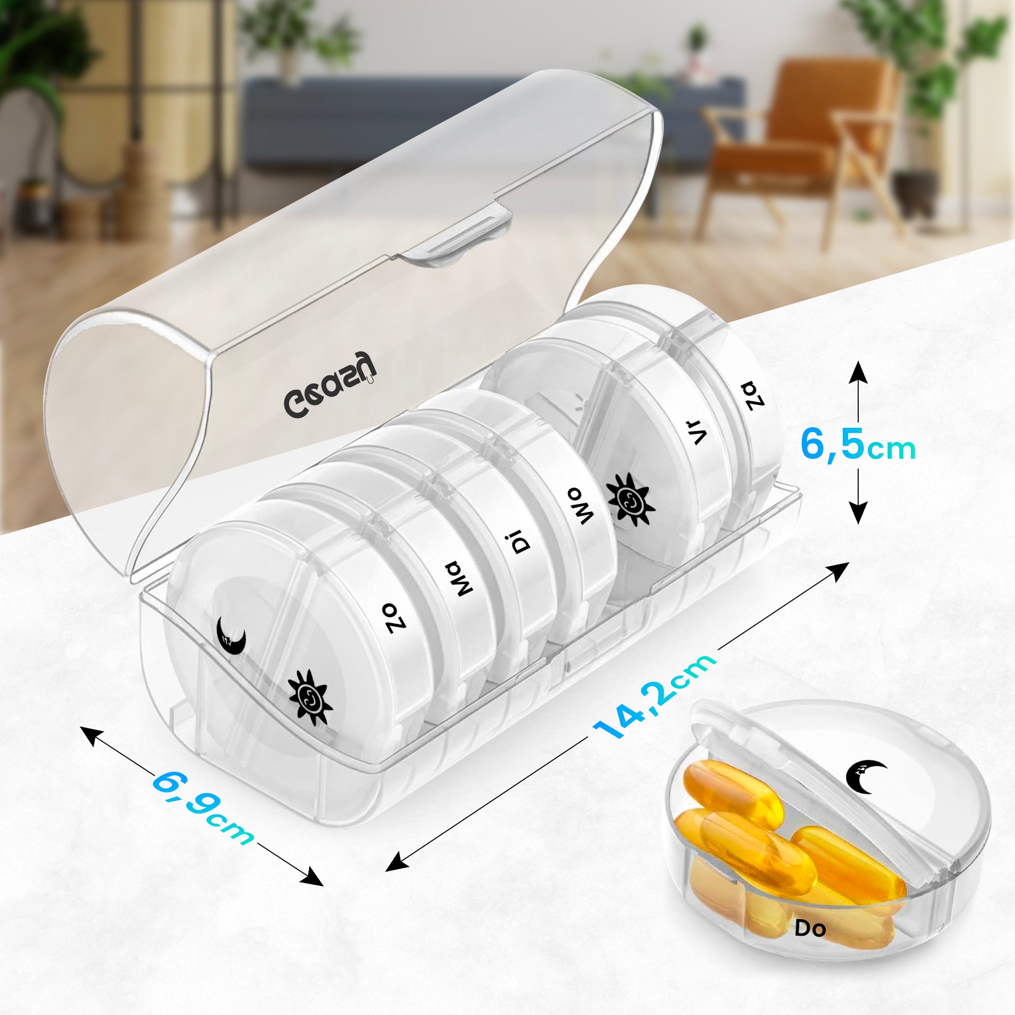 Pillendoos 7-dagen rond transparant – compacte en handige medicijn organizer