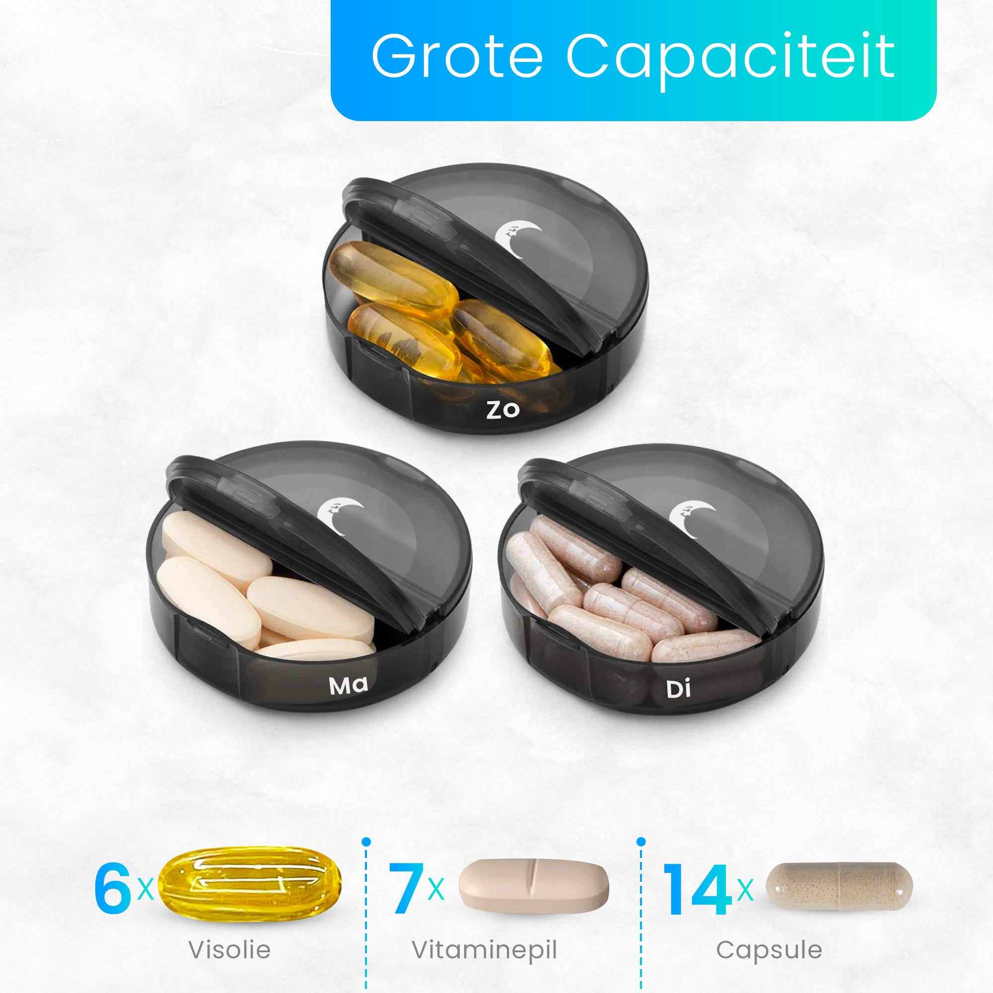 Ruime pillendoos – past meerdere tabletten en capsules per vak
