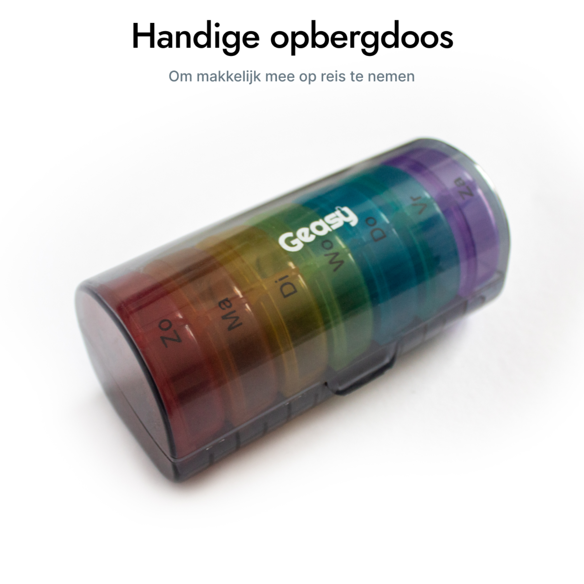 GEASY pillendoos 7-dagen 2-vakken met ronde opbergdoos – reisformaat, stevig en compact, zwart-gekleurd