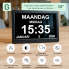Geasy digitale kalenderklok 10 inch voor slechtzienden en blinden met grote tekst, hoog contrast, gesproken tijd en HD-display