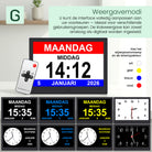 Geasy digitale kalenderklok 13,3 inch met verschillende weergavemodi, kleuren en keuze tussen digitale en analoge klokweergave